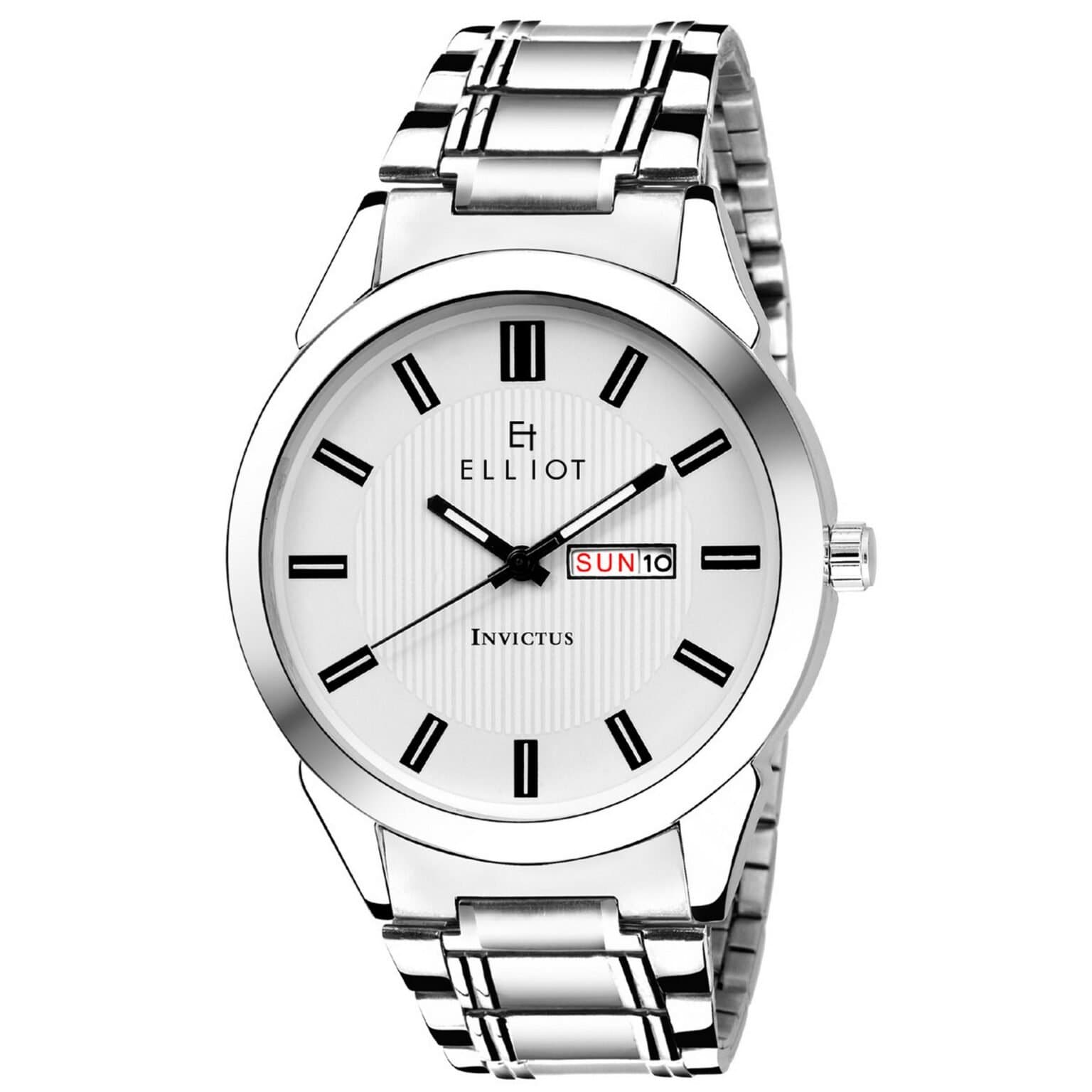 Elliot Invictus III Series White Dial Men Metallic Wristwatch With Day & Date Function