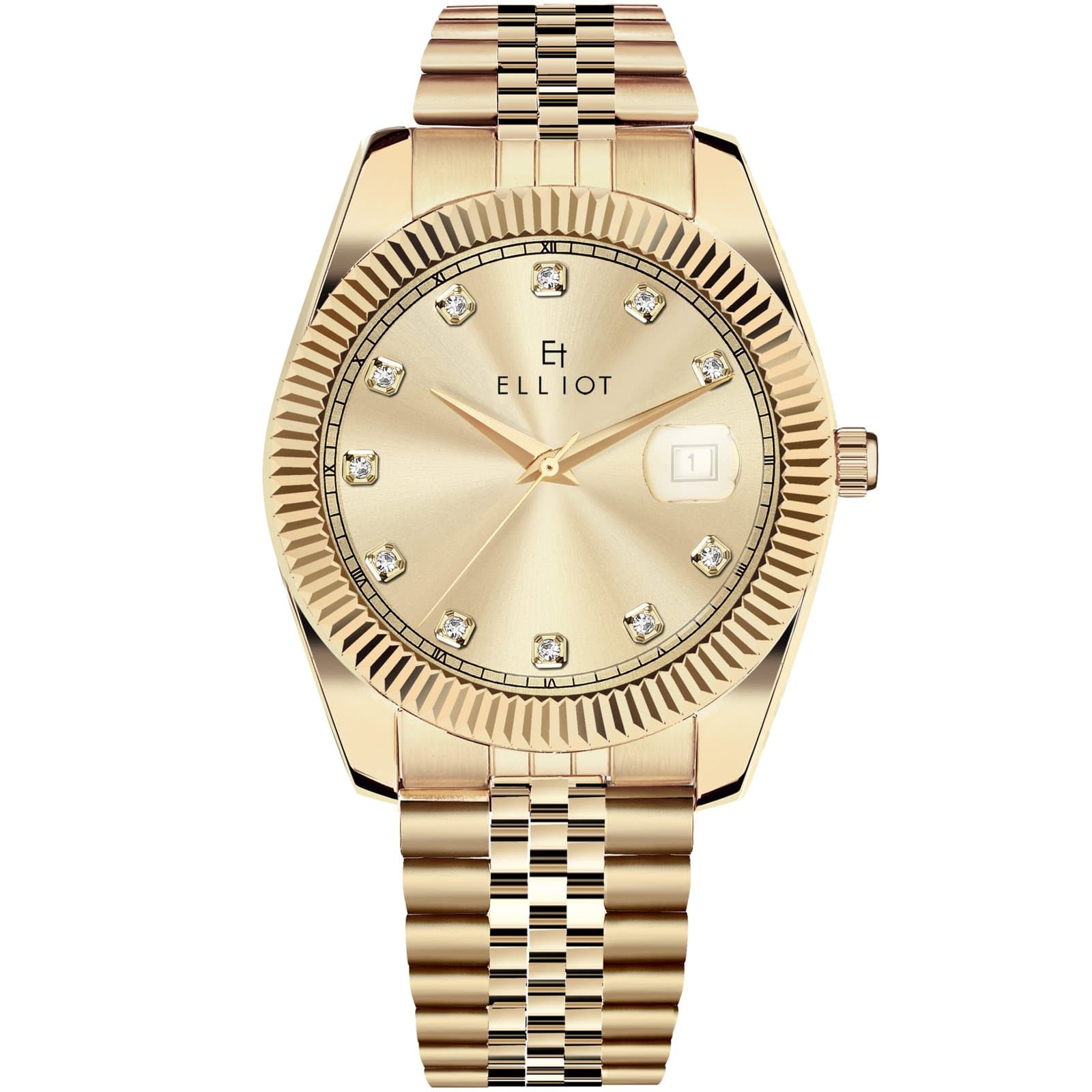 Elliot Brass Gold Watch for Men | Majestic Series with Date Feature | 35.5mm Dial | Luxury Look for Wedding and Office Use