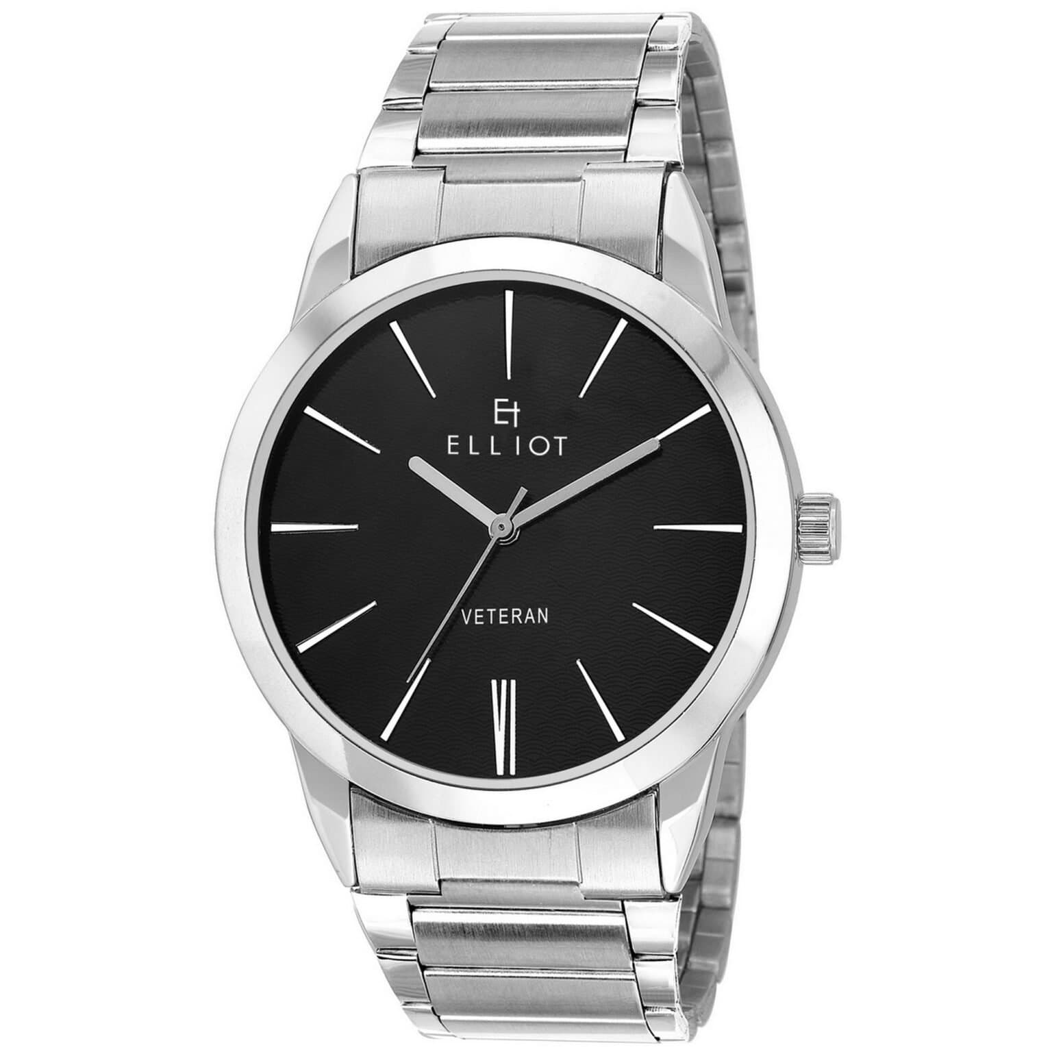 Elliot Polo Series Black Metallic Wristwatch for Men | Silver Stainless Steel Bracelet | Alloy Dial | Quartz Powered | 40mm Silver Alloy Case