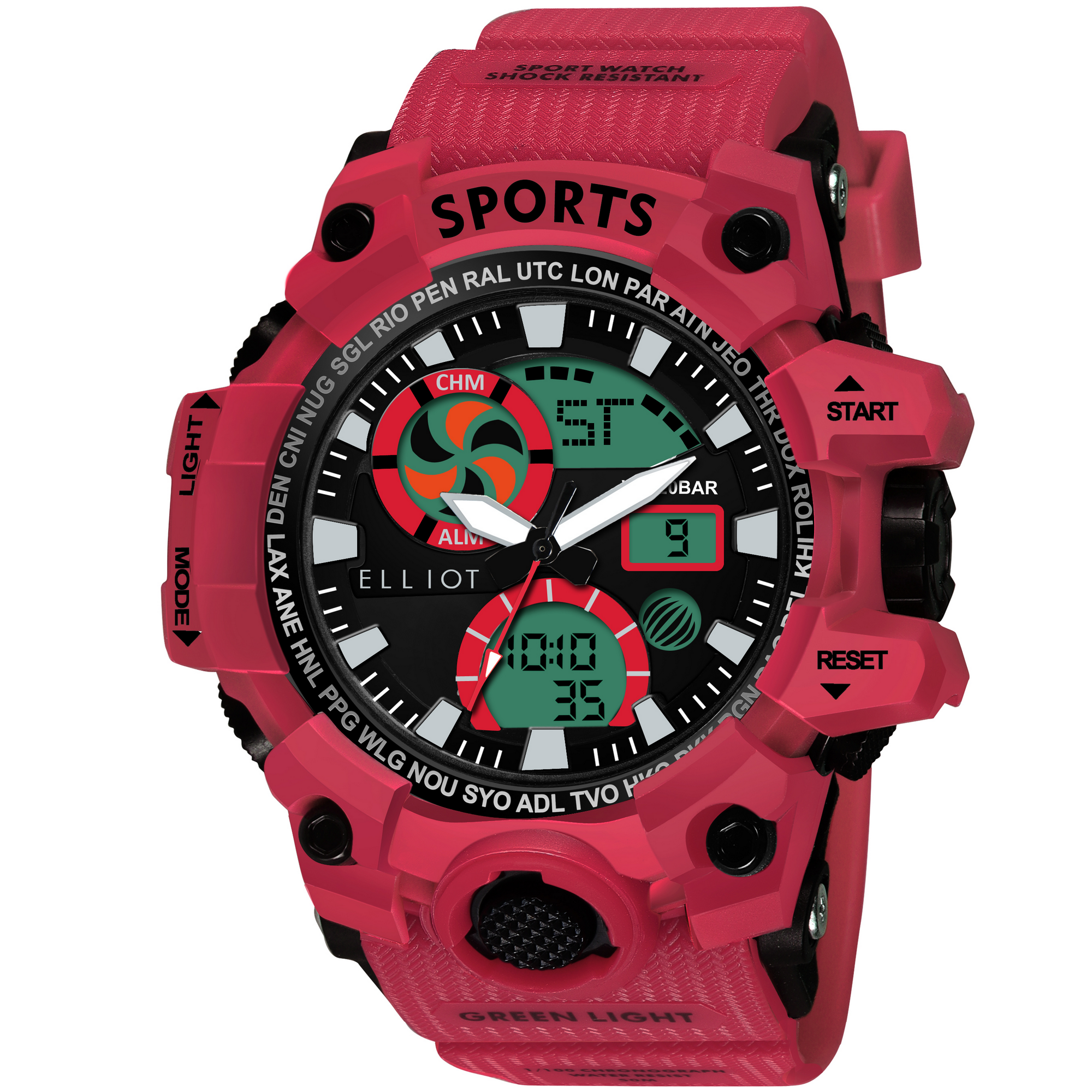 Elliot Sports VII Analog Digital Watch for Men | Dual Display | Red Silicone Strap & Case | Shock Resistant | Stopwatch, Alarm, Backlight | 30M Water Resistant