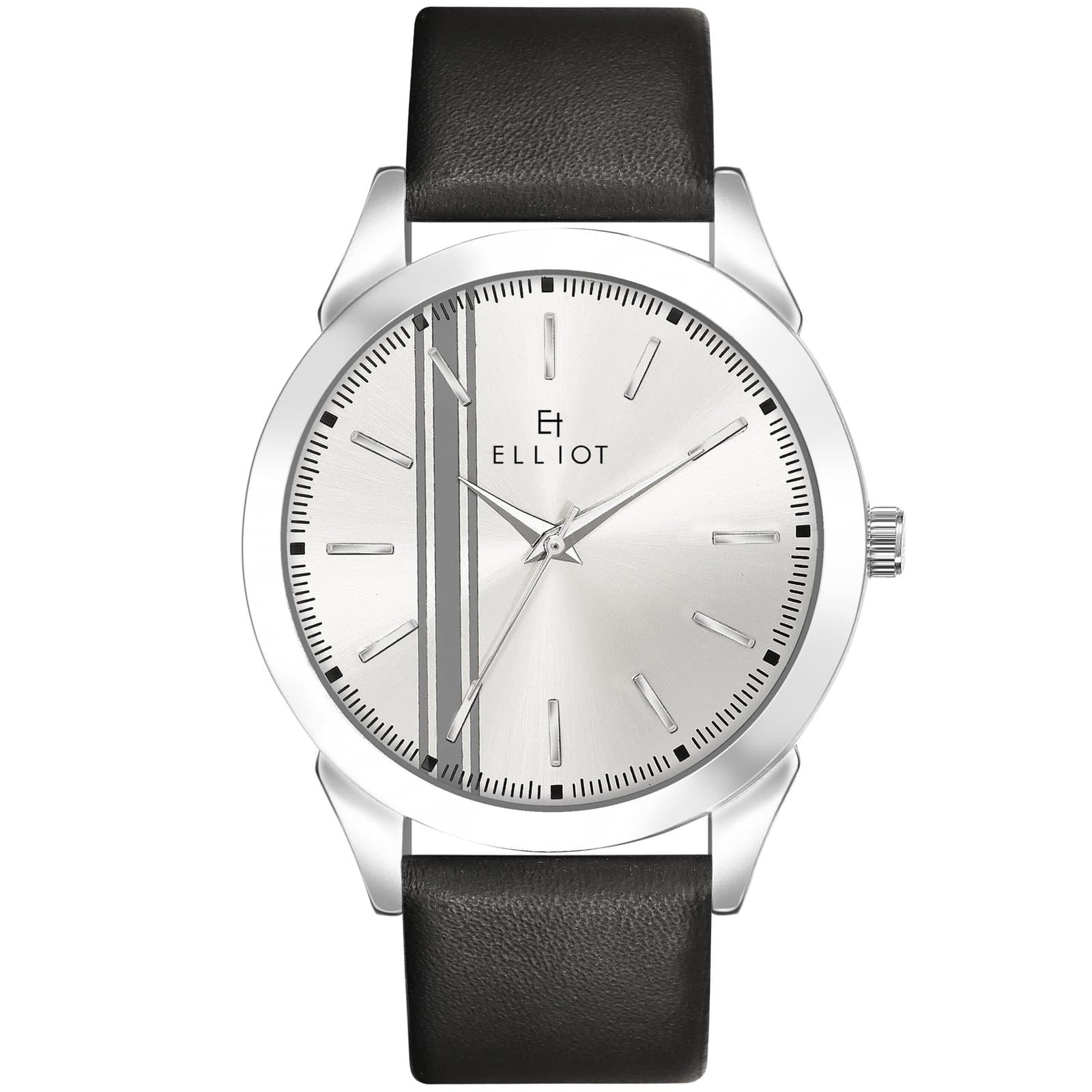 Elliot STV II Series Men’s Watch | Silver Dial | Black Vegan Leather Strap | 40mm Dial | Slim 8mm Case | 22mm Strap Width