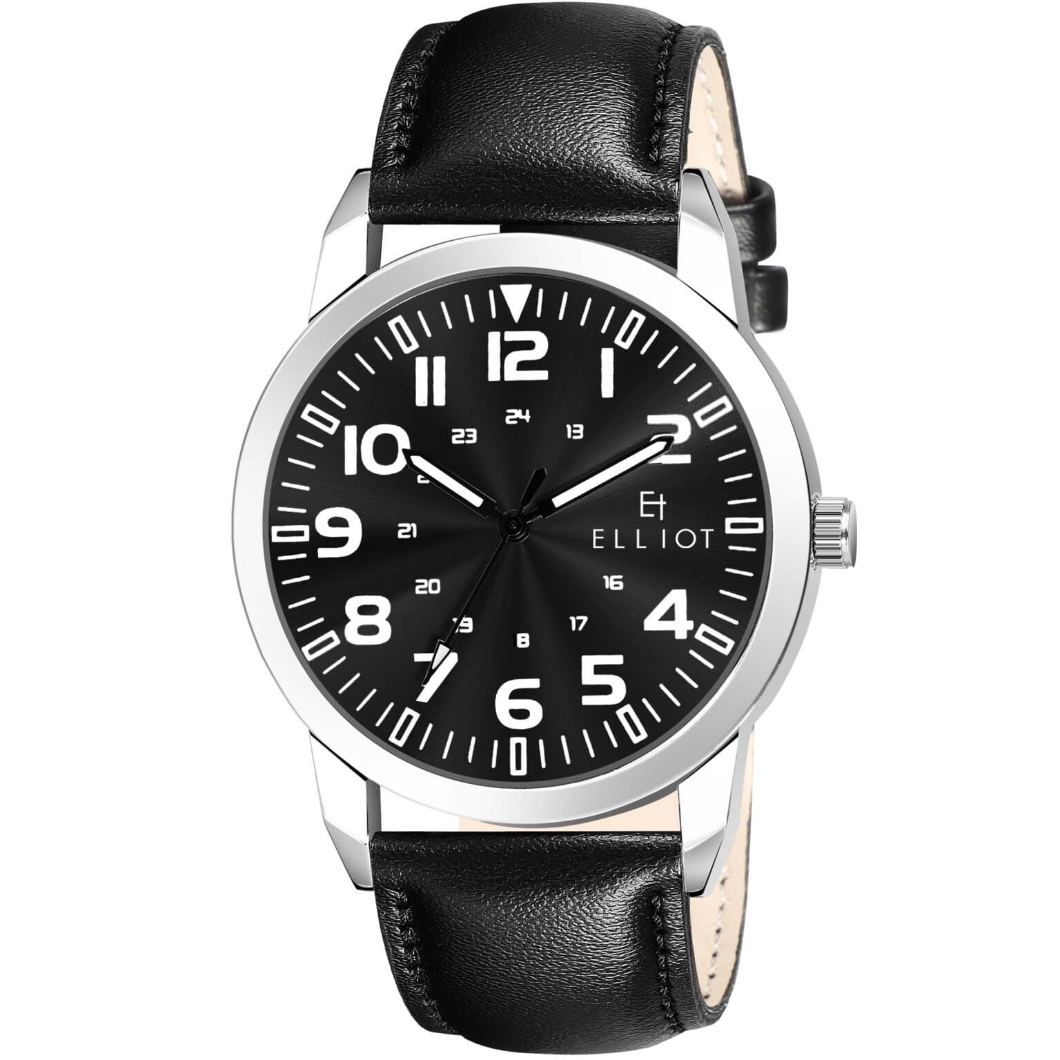 Elliot Men’s Urban Series Watch | Black Dial Analog Design | Silver Alloy Case | Premium Black Patent Leather Strap | Quartz Precision | Long Battery Life | 12-Month Warranty