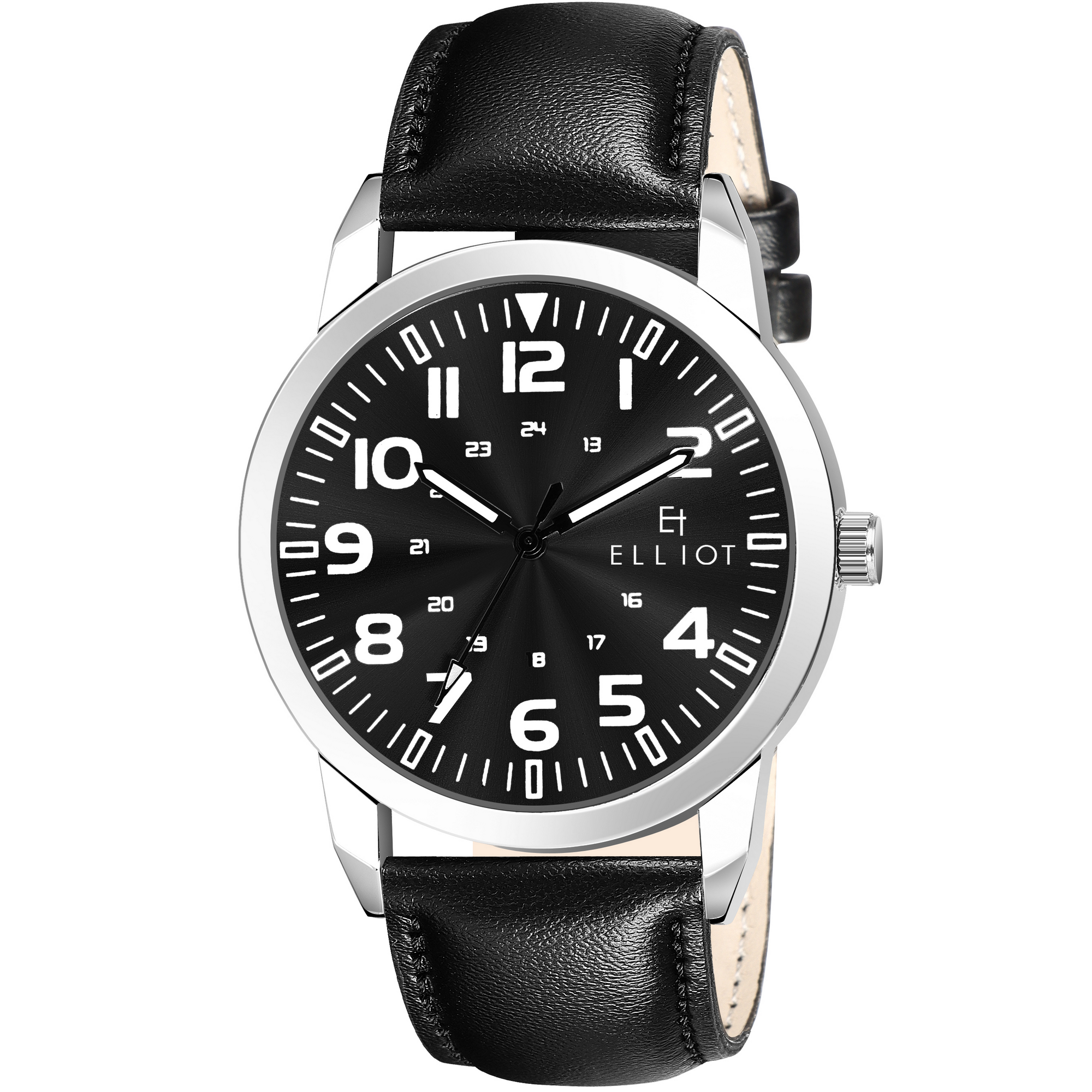 Elliot Men’s Urban Series Watch | Black Dial Analog Design | Silver Alloy Case | Premium Black Patent Leather Strap | Quartz Precision | Long Battery Life | 12-Month Warranty