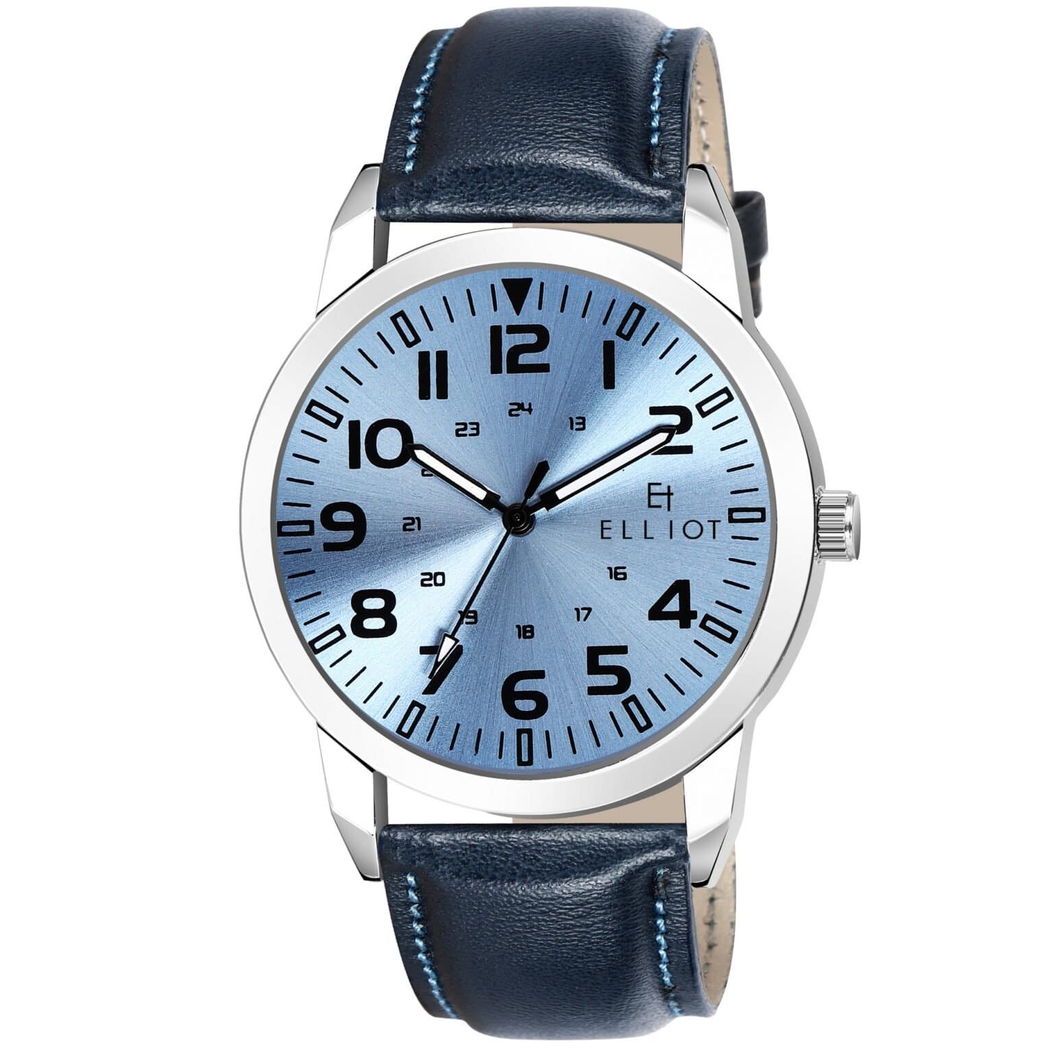 Elliot Urban Series Analog Wrist Watch for Men | Stylish Blue Dial | Blue Patent Leather Strap | Silver Alloy Case | Quartz Precision | Elegant Formal Look | 12-Month Warranty