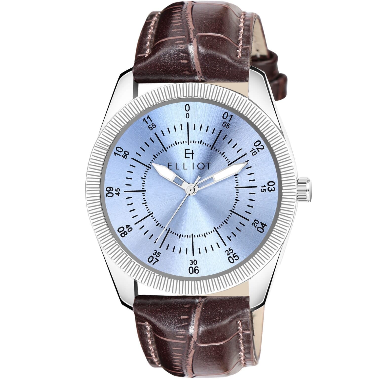 Elliot Urban II Series Men’s Wrist Watch | Sky Blue Sunburst Dial | Brown Croco Patent Leather Strap | Silver Case | Quartz Accuracy | Long Battery Life | 12-Month Warranty