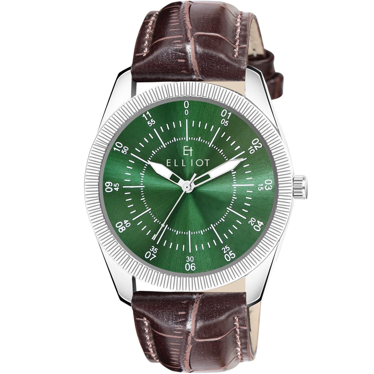 Elliot Urban II Series Analog Wrist Watch for Men | Deep Emerald Green Dial | Brown Croco Leather Strap | Silver Alloy Case | Japanese Quartz | Elegant Formal Watch | 12-Month Warranty