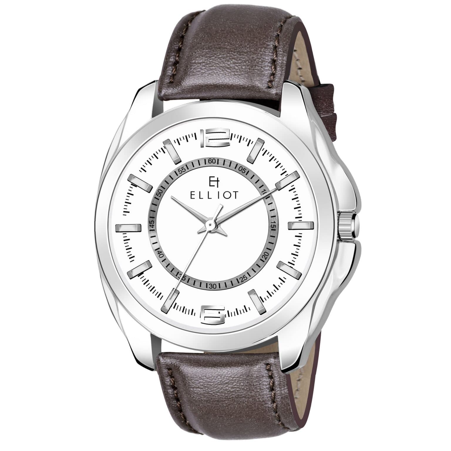 Elliot Veteran Series Men’s Analog Watch White Dial Brown Strap Faux Leather Formal & Casual Use