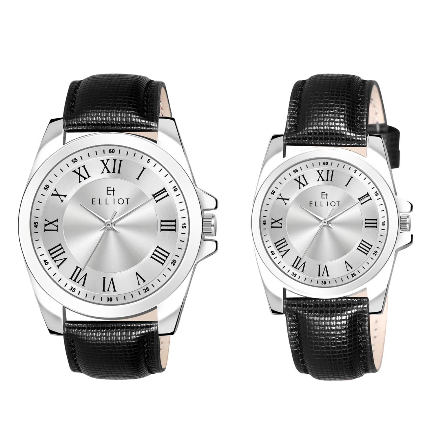 Elliot Opus V Series Men’s Analog Watch | White Brass Dial with Black Patent Leather Strap | 50mm Large Case | Japanese Quartz Movement | Silver Alloy Build