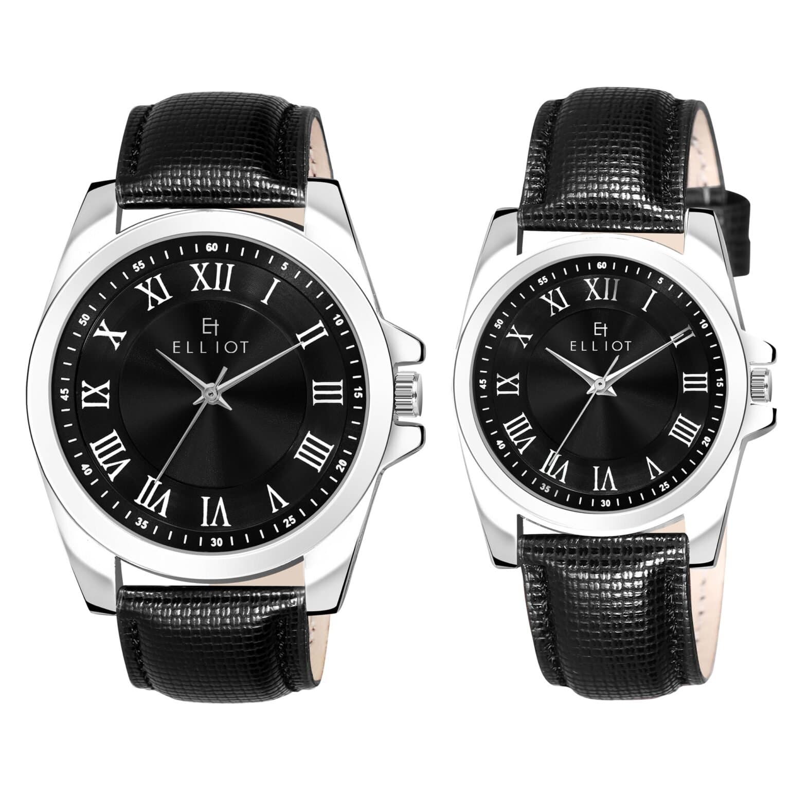 Elliot Opus V Series Men’s Watch | Black Dial & Strap | Patent Leather | Japanese Quartz Movement | Silver Alloy Case | Oversized 50mm Design