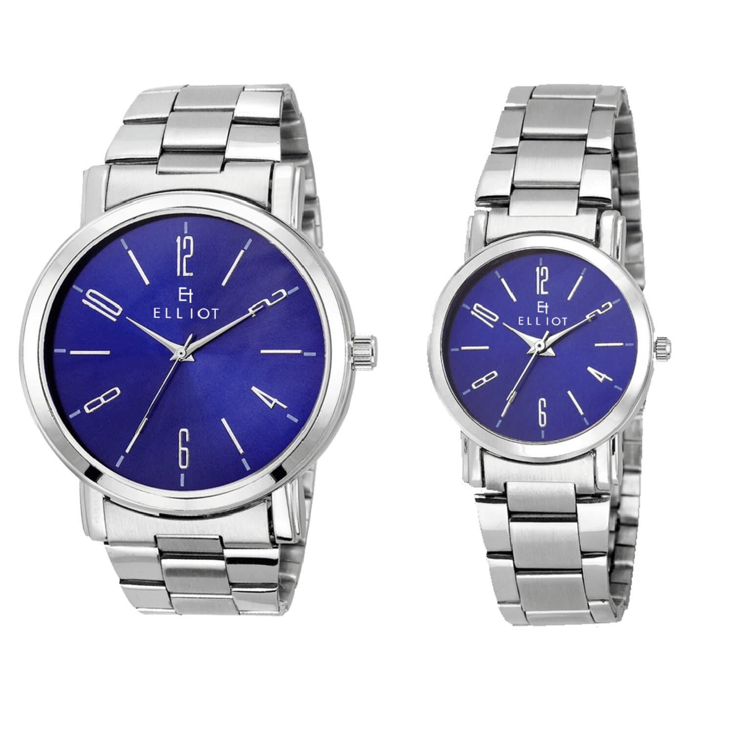 Elliot Couple Watch Set | STV Series | Blue Dial with Silver Chain Strap | Premium Analog Timepiece | Matching Pair | 1-Year Warranty Included
