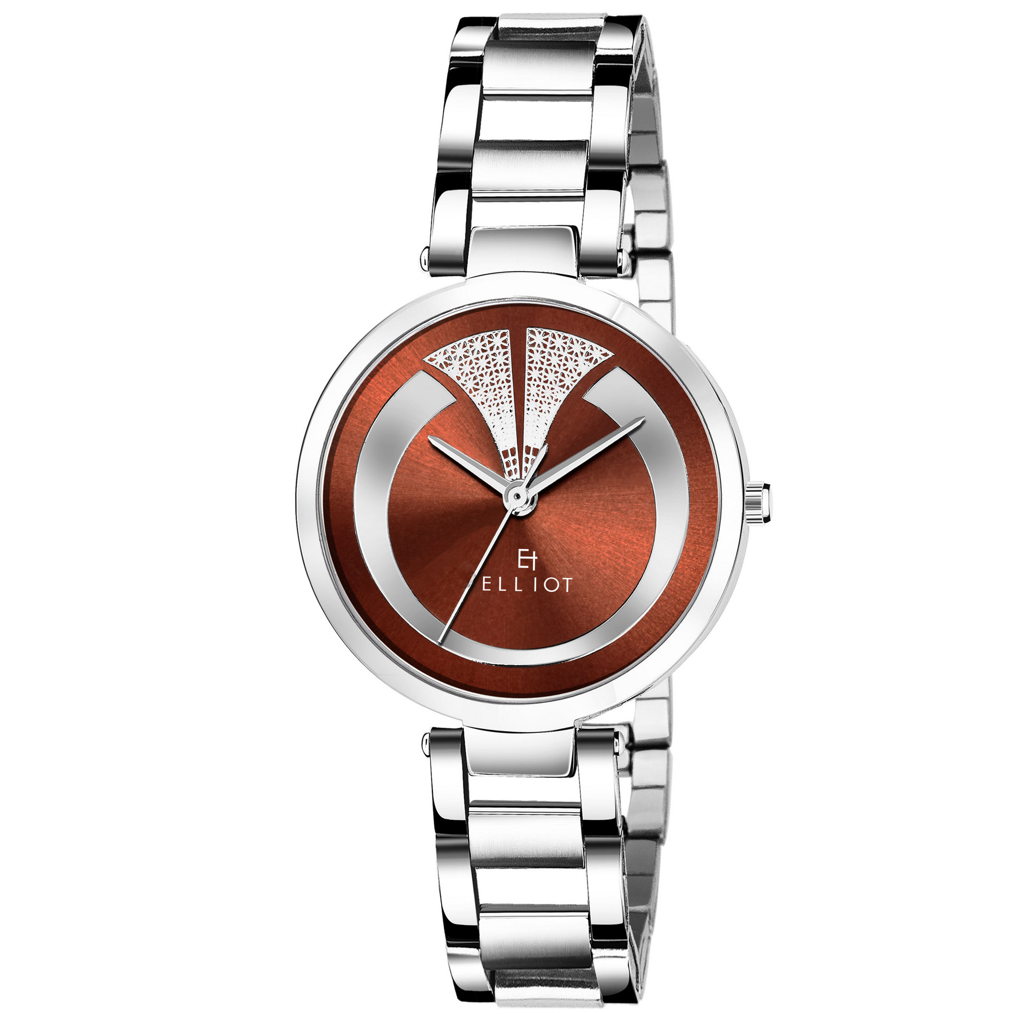 Elliot Alice VIII Series Brown Dial Women’s Watch | Silver Chain Strap | Analog Display | Stylish Metallic Timepiece | 12 Months Warranty