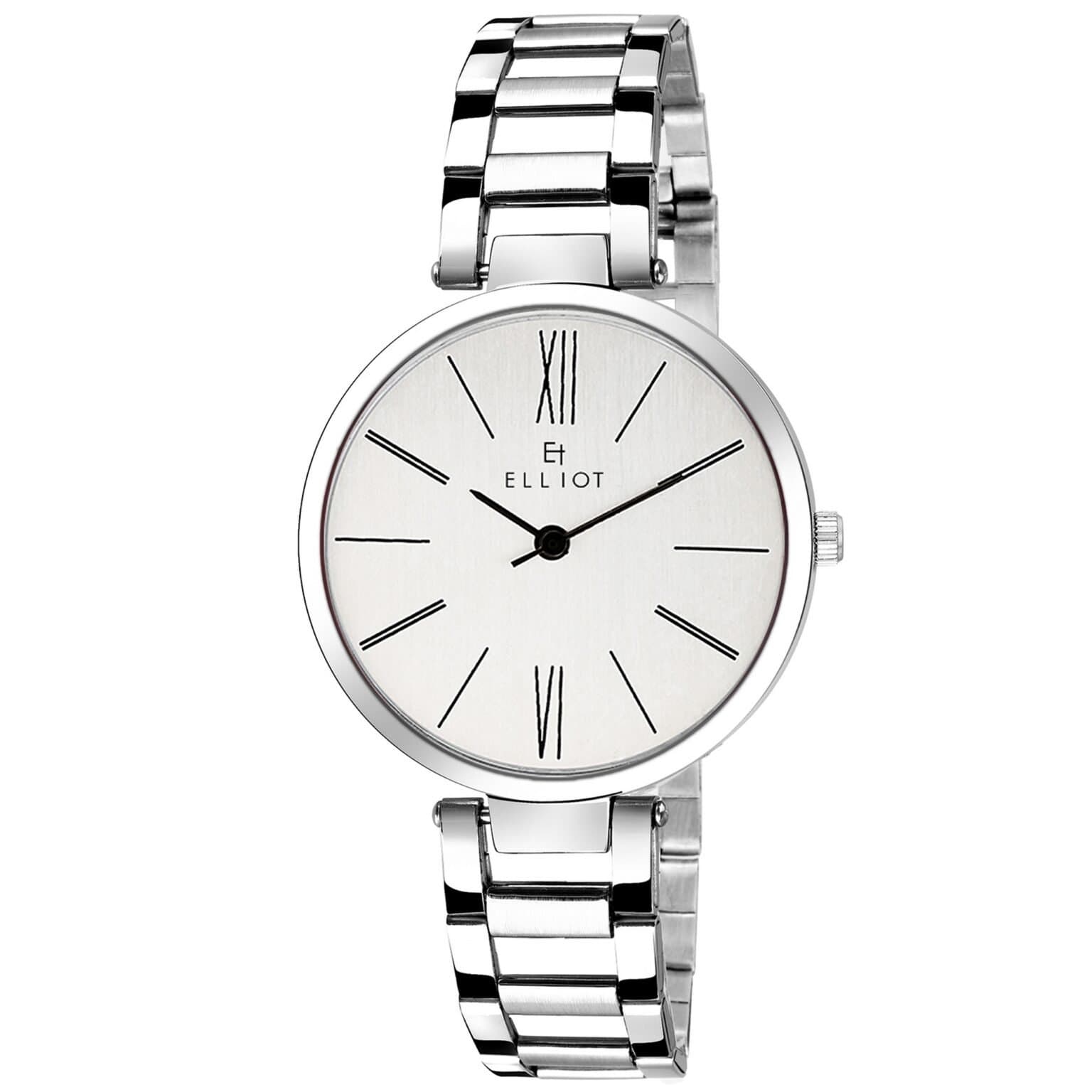 Elliot Women’s Alice X Analog Watch | White Dial with Roman Numbers | Silver Case & Strap | Stylish Chain Watch for Office & Events