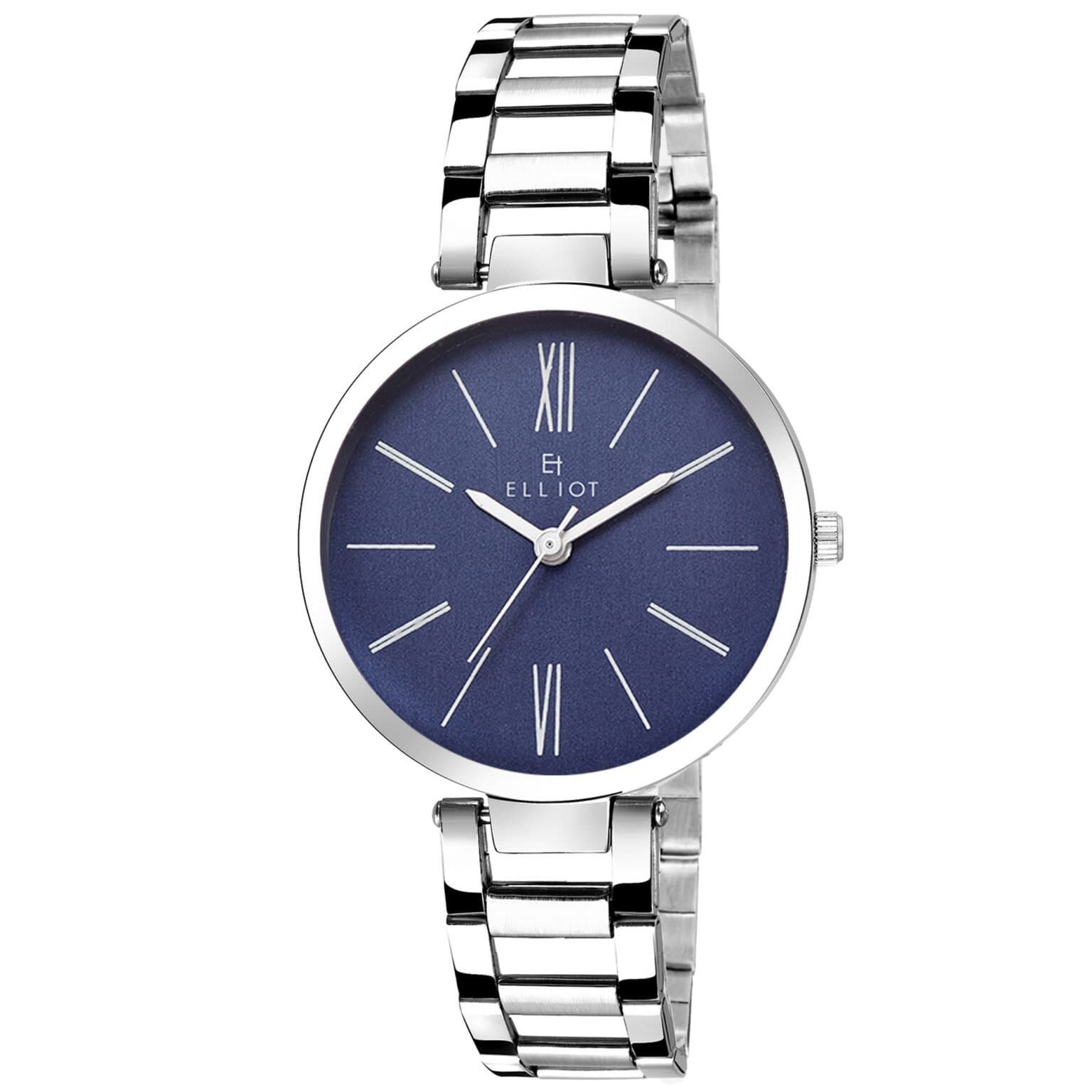 Elliot Women’s Alice X Analog Watch | Blue Dial with Roman Numbers | Silver Case & Strap | Stylish Chain Watch for Office & Events