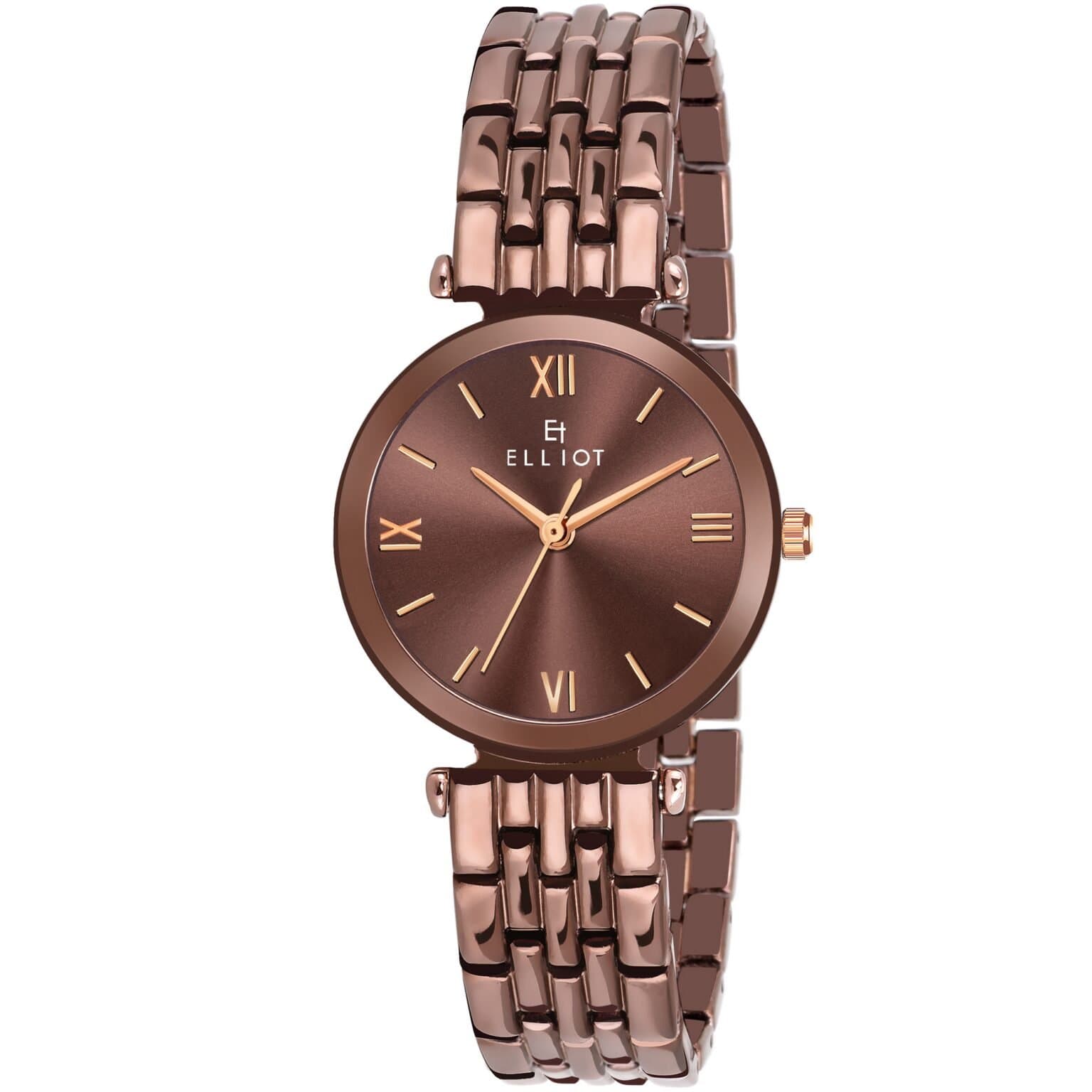 Elliot Brown Dial Metal Strap Women’s Wristwatch – Stylish & Lightweight – Analog Movement – Perfect for Office & Occasions – Standard Fit