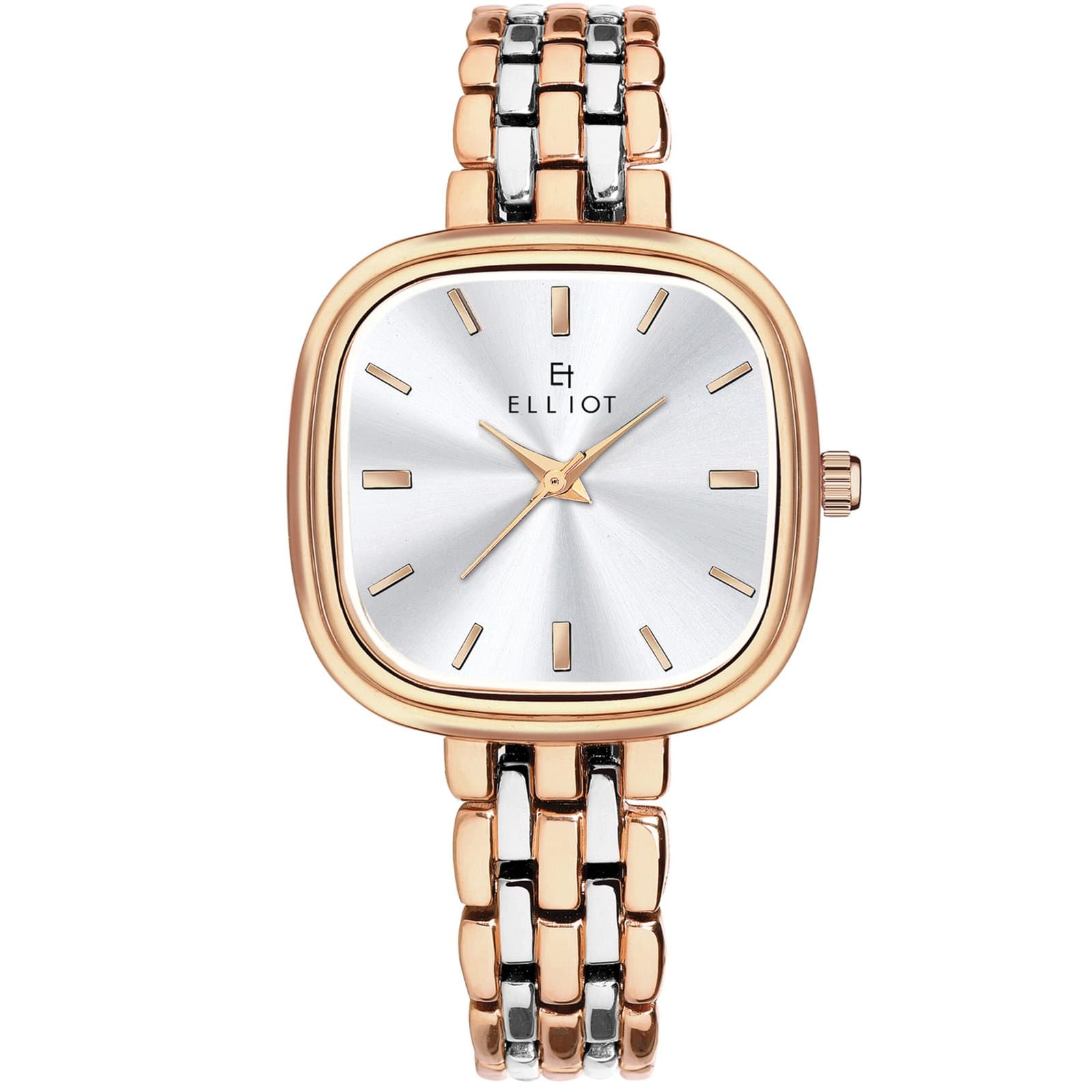 Elliot Elegant Square Silver Dial Rose Gold and Silver Strap Women’s Watch – Stainless Steel Chain – Quartz Movement – Stylish Daily Use