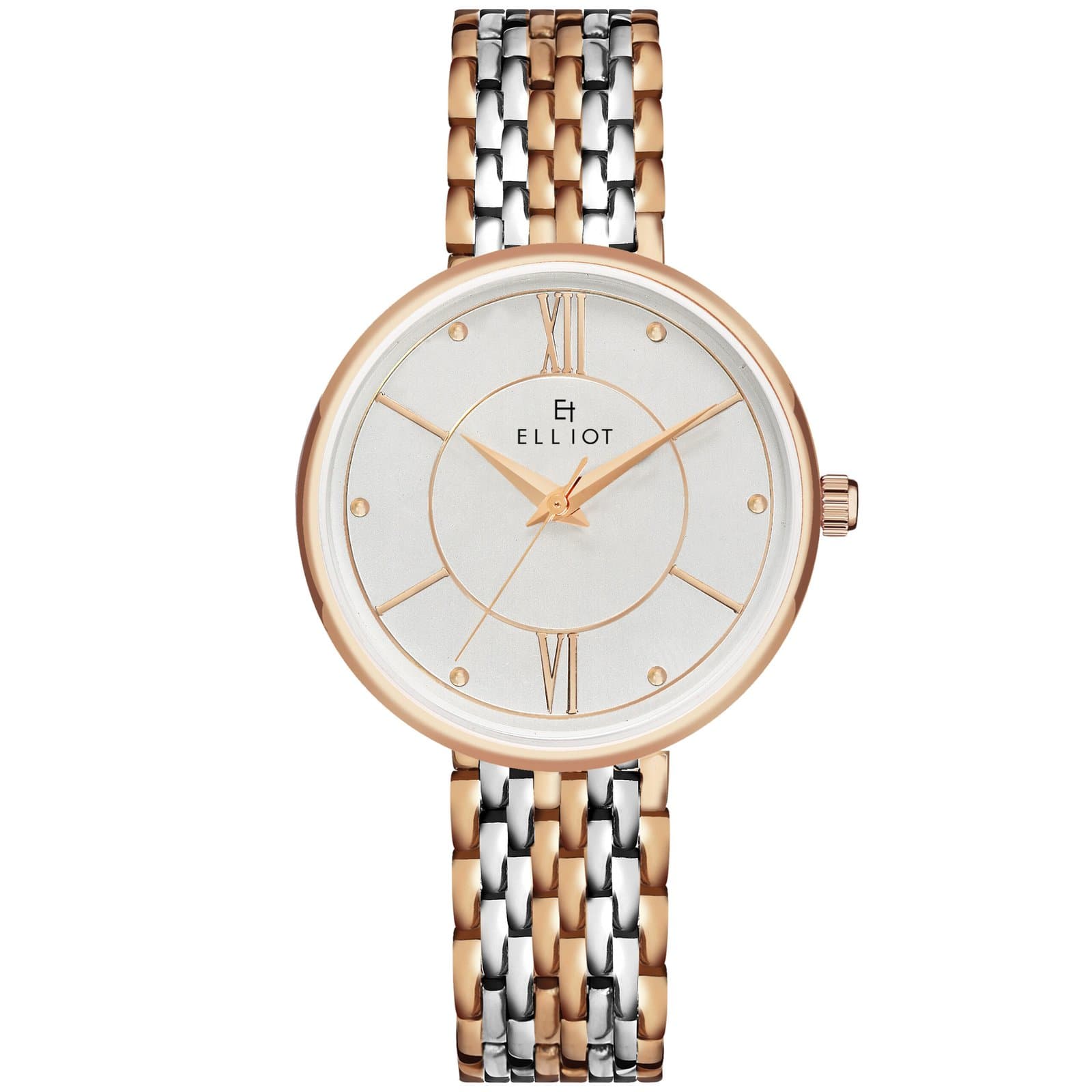 Elliot Analog Women’s Watch Round Silver Dial with Dual Color Rose Gold-Silver Strap – Stainless Steel – Fashionable & Durable – Regular Fit