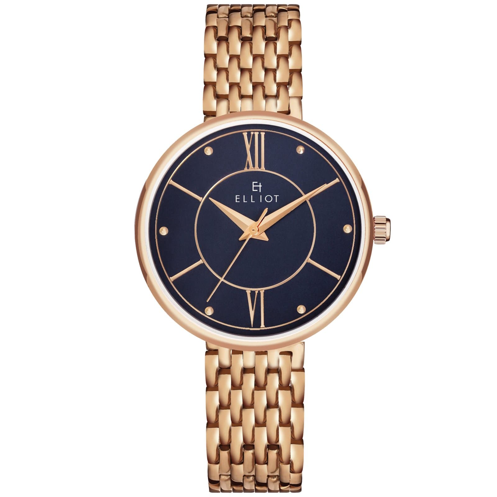Elliot Premium Rose Gold Strap Women’s Watch with Royal Blue Round Dial – Analog Style – Formal & Casual Looks