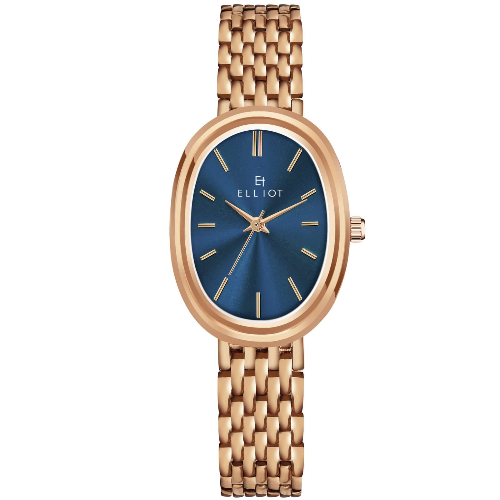 Elliot Women’s Rose Gold Watch with Blue Oval Dial – Elegant Slim Analog Quartz Wristwatch for Girls & Ladies