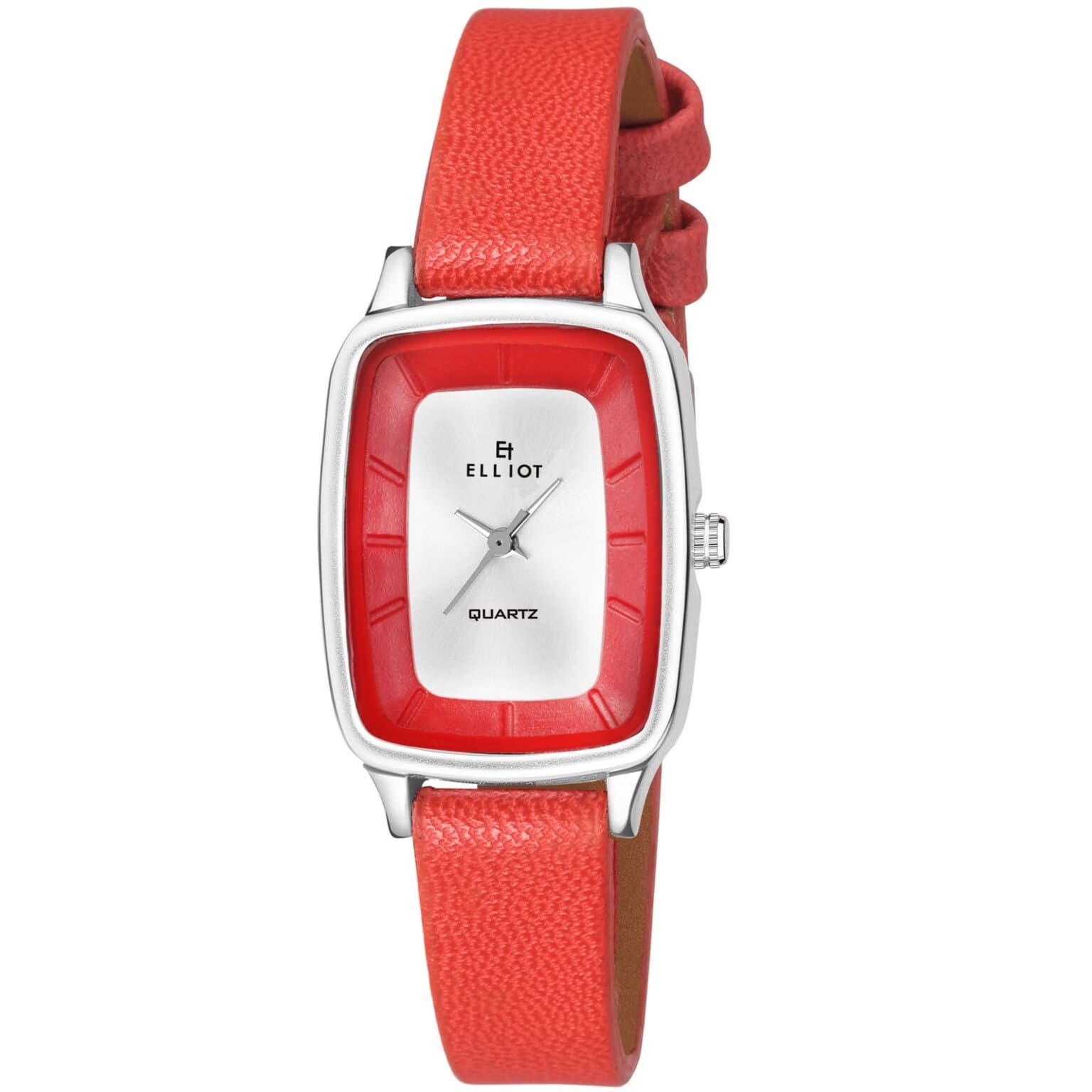 Elliot Summer II Series  Women’s Fashion Watch | Elegant Silver Rectangular Dial + Textured Red Faux Leather Strap + Everyday Wear + Precise Quartz | Slim Fit