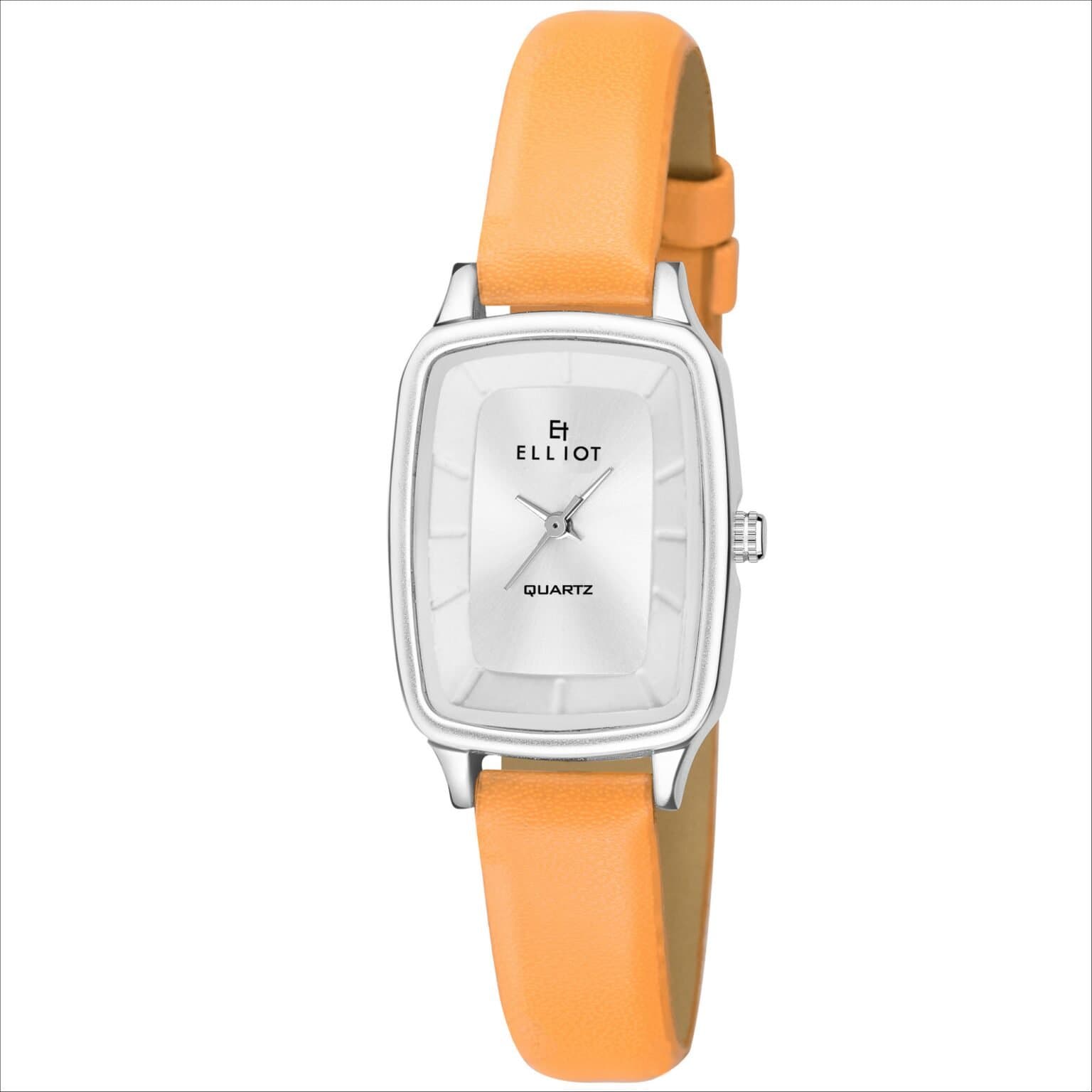 Elliot Summer II Series  Women’s Fashion Watch | Elegant Silver Rectangular Dial + Textured Orange Faux Leather Strap + Everyday Wear + Precise Quartz | Slim Fit