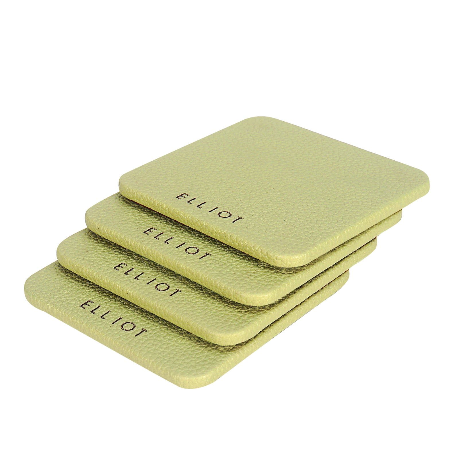 Elliot Olive Green Faux Leather & Wooden Base Designer Tea Coaster Set of 4| 10×10 cm | for Tea/Coffee Cups, Mugs, Beer Cans, Bar Glasses | Office & Dining Table Decor | Premium Drink Coasters |Heat Resistant
