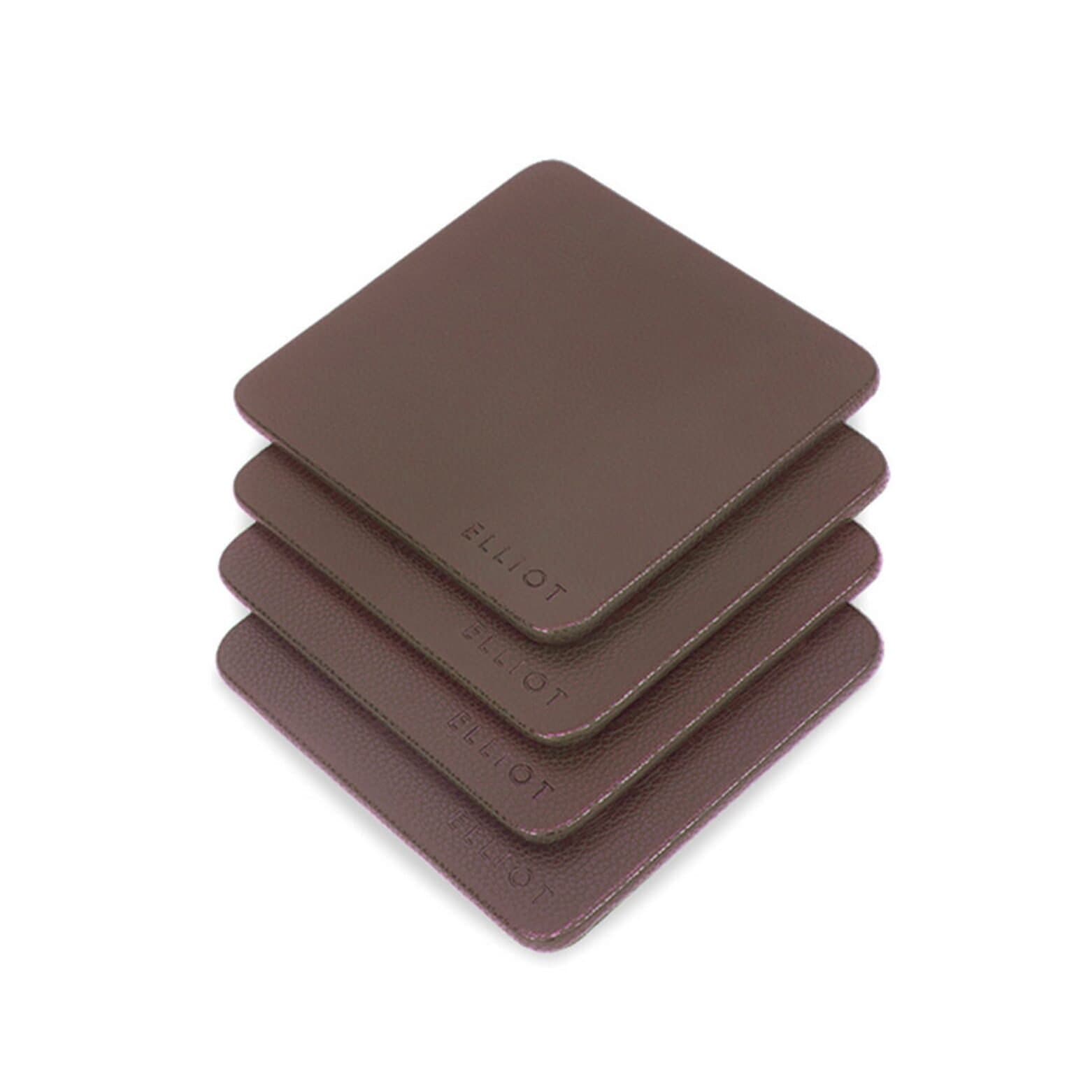 Elliot Brown Faux Leather & Wooden Base Designer Tea Coaster Set of 4| 10×10 cm | for Tea/Coffee Cups, Mugs, Beer Cans, Bar Glasses | Office & Dining Table Decor | Premium Drink Coasters |Heat Resistant