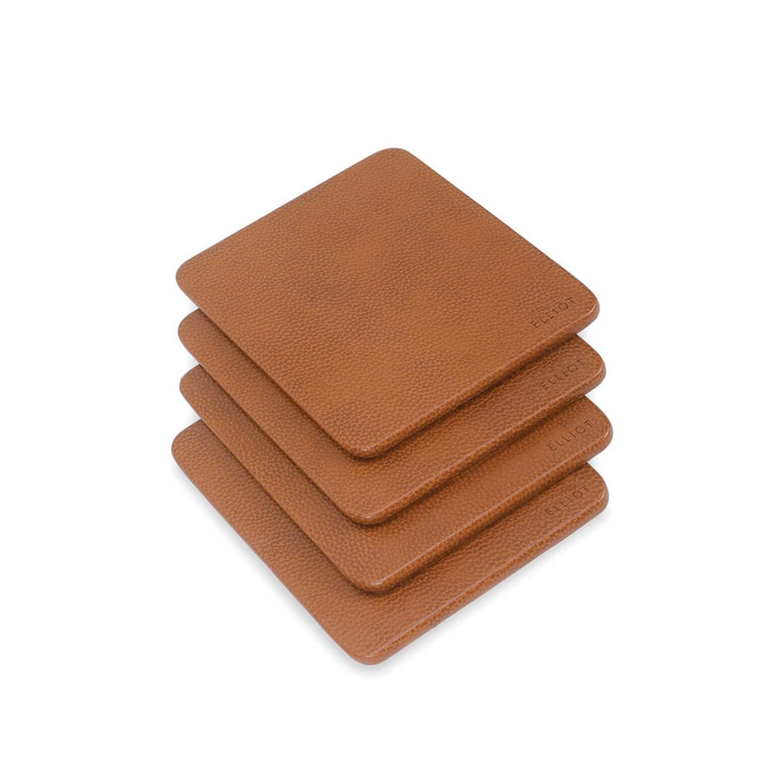 Elliot Tan Faux Leather & Wooden Base Designer Tea Coaster Set of 4| 10×10 cm | for Tea/Coffee Cups, Mugs, Beer Cans, Bar Glasses | Office & Dining Table Decor | Premium Drink Coasters |Heat Resistant