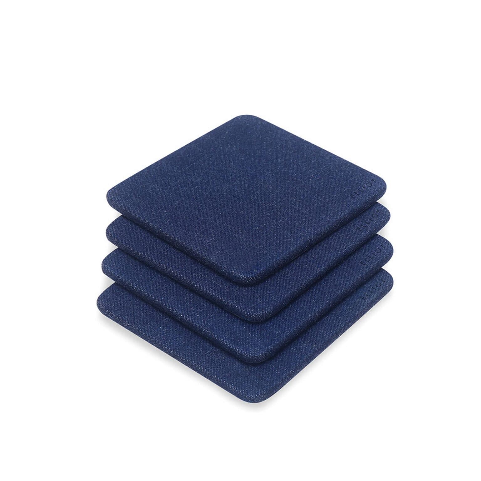 Elliot Blue Denim Fabric & Wooden Base Designer Tea Coaster Set of 4 | 10×10 cm | For Tea/Coffee Cups, Mugs, Beer Cans, Bar Glasses | Heat-Resistant | Premium Drink Coasters for Office & Dining Table Decor