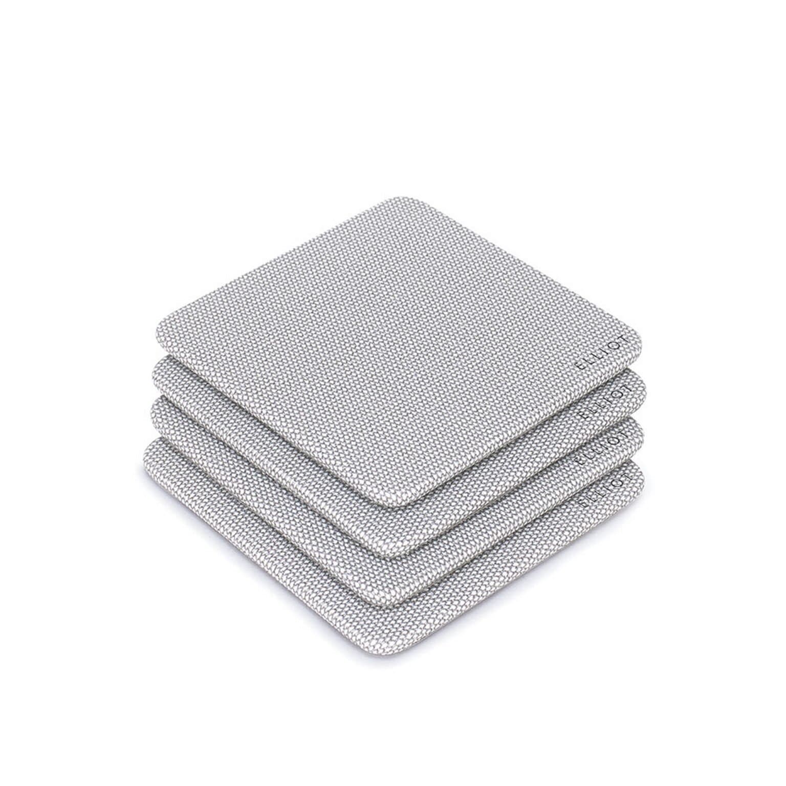 Elliot Grey Faux Leather & Wooden Base Designer Tea Coaster Set of 4| 10×10 cm | for Tea/Coffee Cups, Mugs, Beer Cans, Bar Glasses | Office & Dining Table Decor | Premium Drink Coasters |Heat Resistant