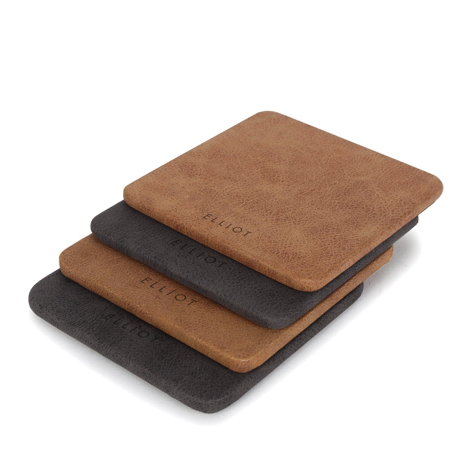 Elliot Black-Tan Faux Leather & Wooden Base Designer Tea Coaster Set of 4| 10×10 cm | for Tea/Coffee Cups, Mugs, Beer Cans, Bar Glasses | Office & Dining Table Decor | Premium Drink Coasters |Heat Resistant