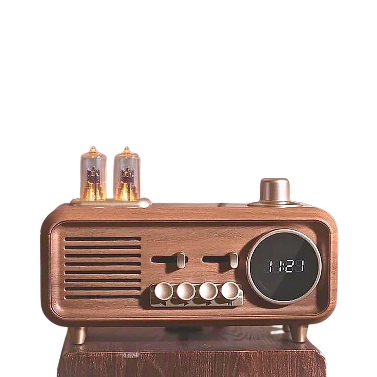 Elliot Newton Series Wooden Portable Bluetooth Speaker with Retro Design, Digital Clock Display, Hi-Fi Sound, USB/TF Card/FM Support, Rechargeable, Compact Size – Brown