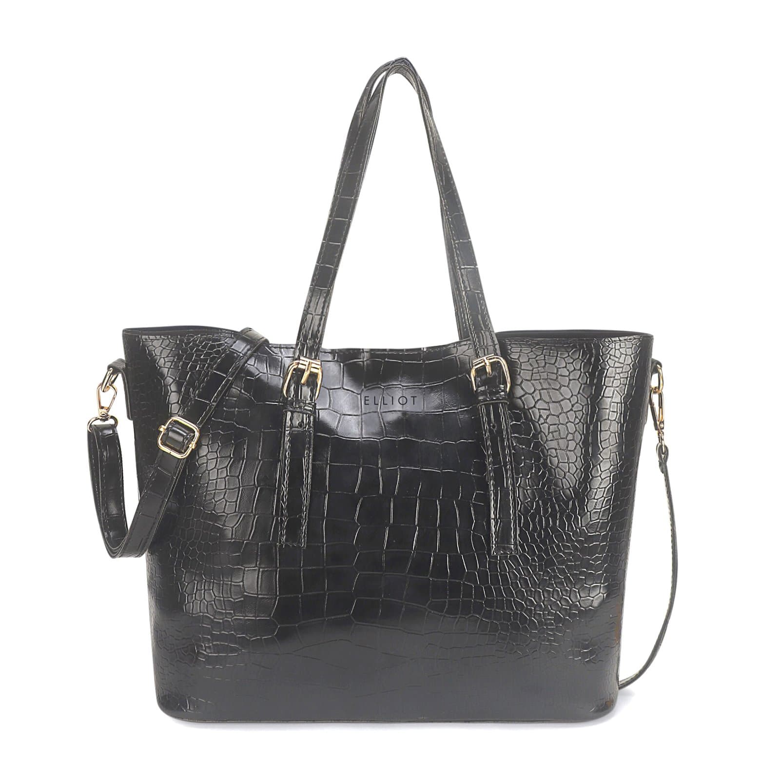 Elliot Animal III Vegan Leather Tote Bag for Women – Stylish Black Shoulder Bag with Button Closure & Single Spacious Compartment – Ideal for Work & Casual Wear