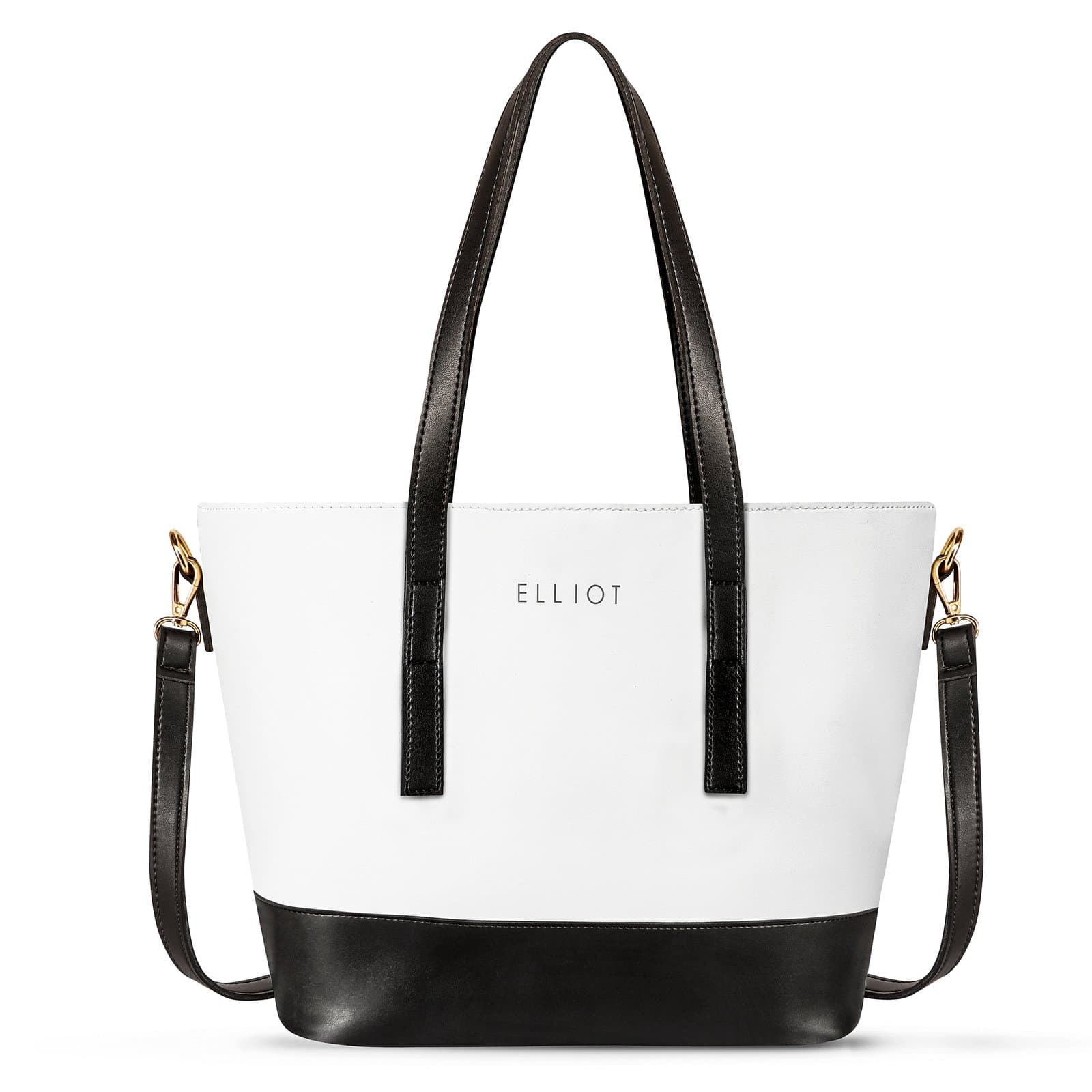 Elliot Colors Series Vegan Leather Purse for Women, Elegant Tote Bag with Long Handles, 1 Large Compartment, Crossbody Strap, Daily Use Bag in White and Black
