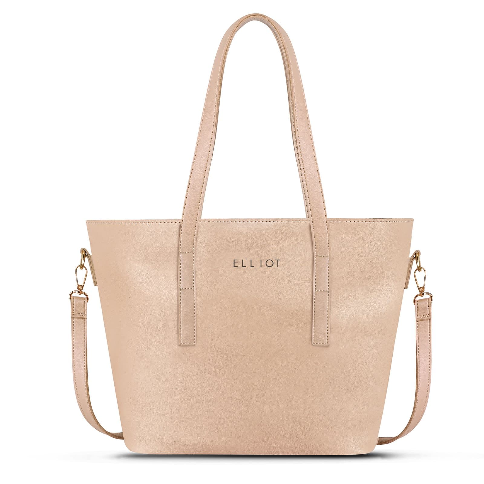 Elliot Colors Series Vegan Leather Purse for Women, Elegant Tote Bag with Long Handles, 1 Large Compartment, Crossbody Strap, Daily Use Bag in Soft Tan