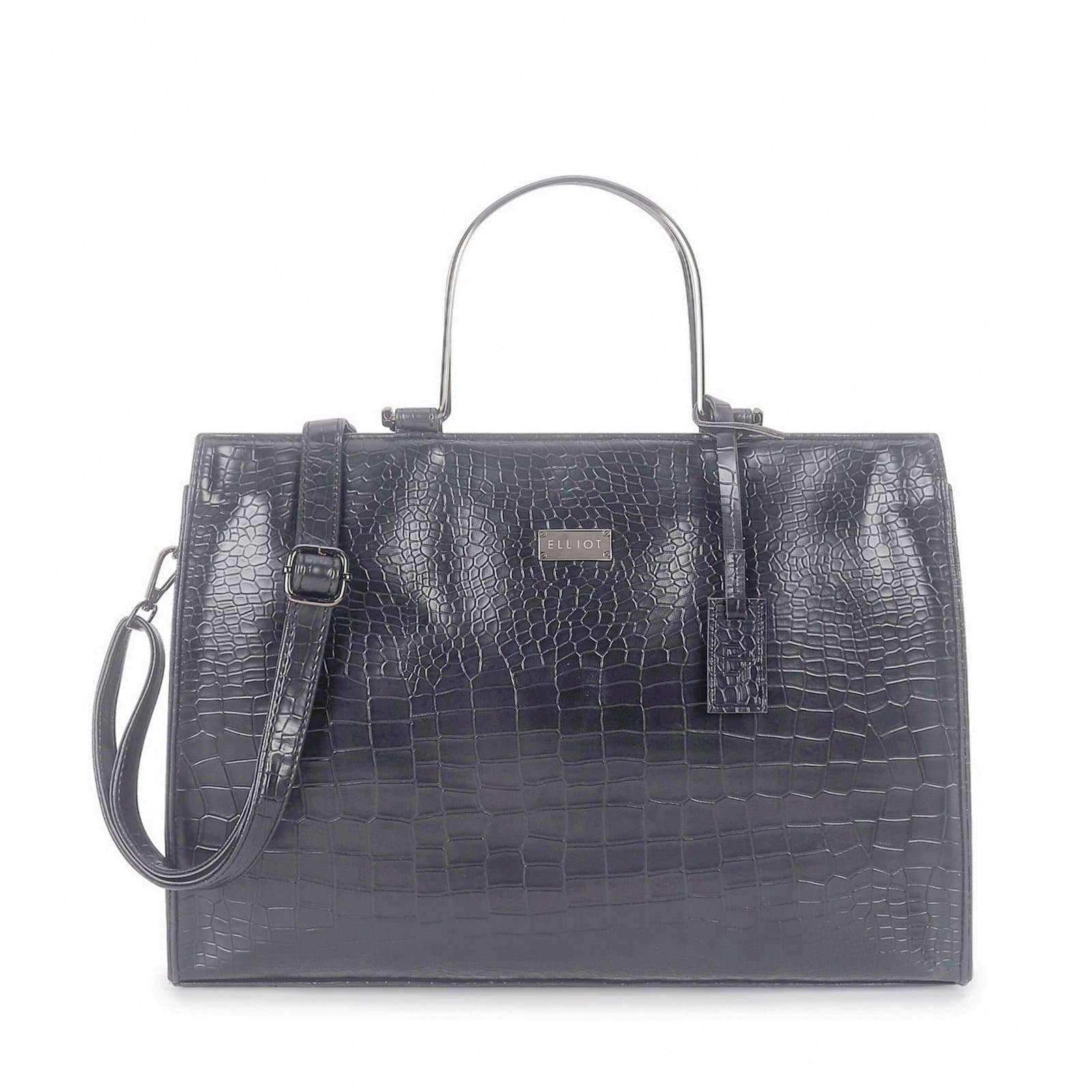 Elliot Croco Series Women’s Handbag – Black Vegan Leather Purse with Zip Closure, Metal Handle, Adjustable Strap & Organizer Pockets – For Office & Outings