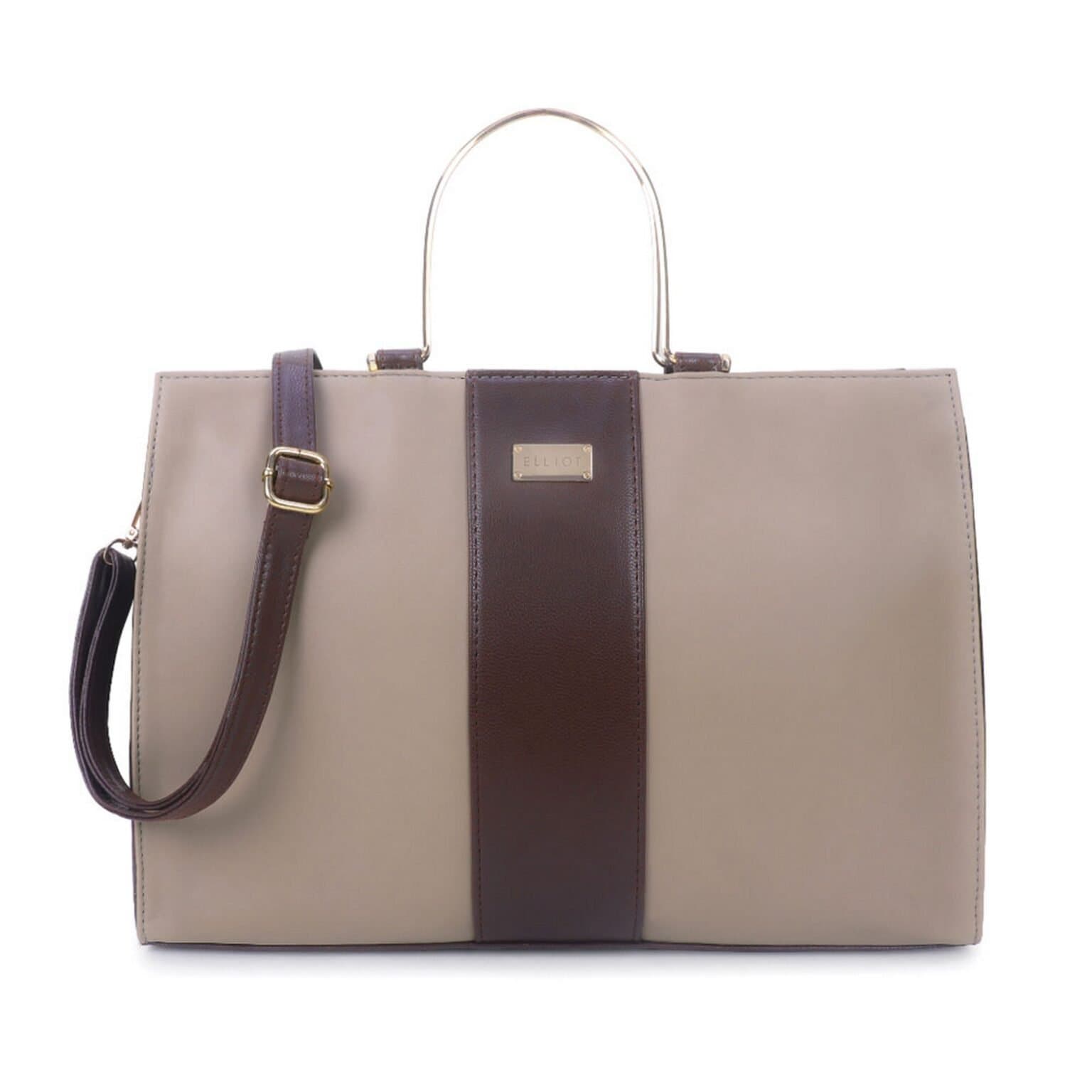 Elliot Elite IV Tan Vegan Leather Satchel for Women – Stylish Handbag with Zip Closure, Inner & Outer Pockets, Contrast Stripe & Metal Handle – For Work & Daily Use
