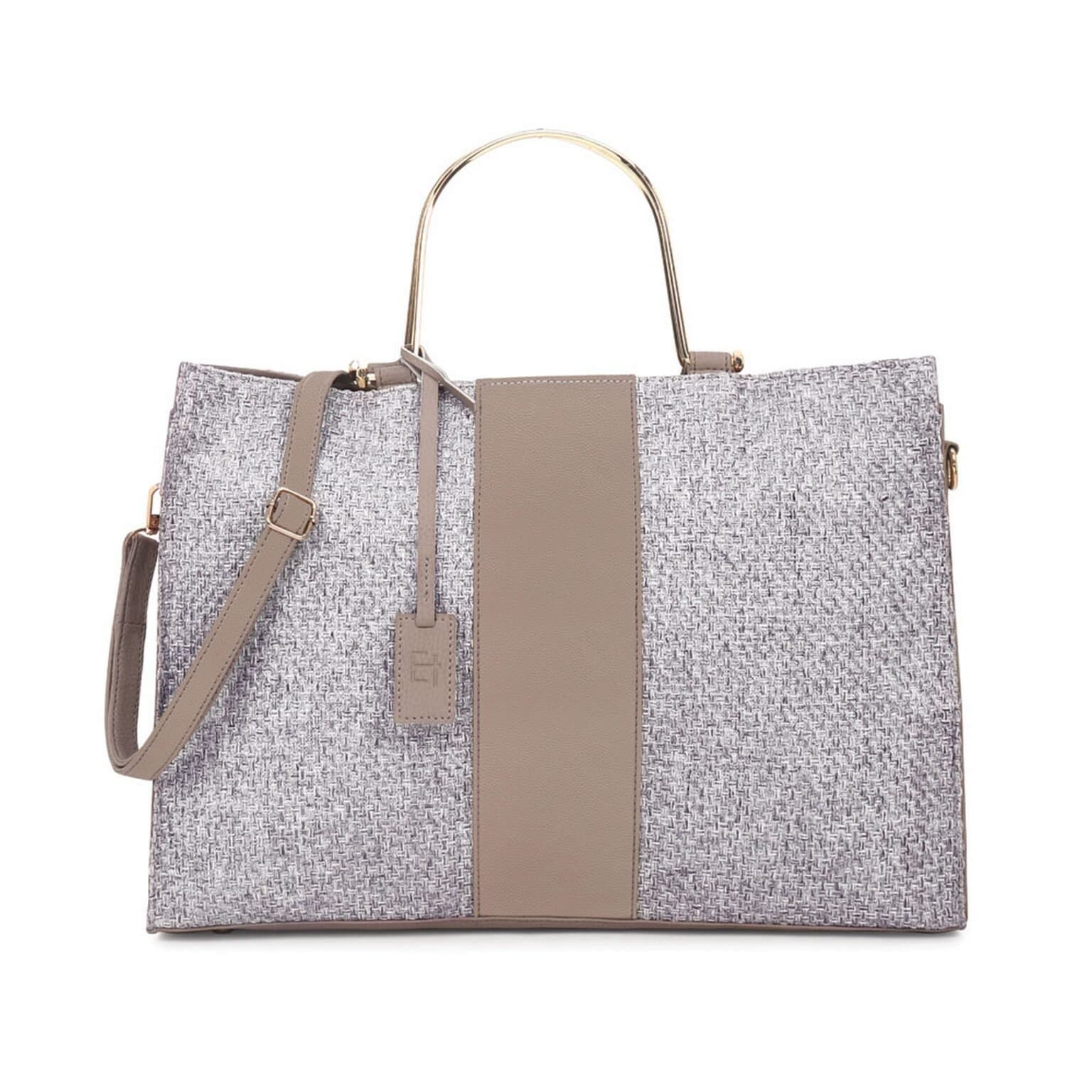 Elliot Fusion III Series Women’s Tote Handbag – Premium Grey Fbaric & Vegan Leather Shoulder Bag with Spacious Main Compartment, Inner & Outer Zip Pockets, Detachable Strap, Stylish Daily Purse