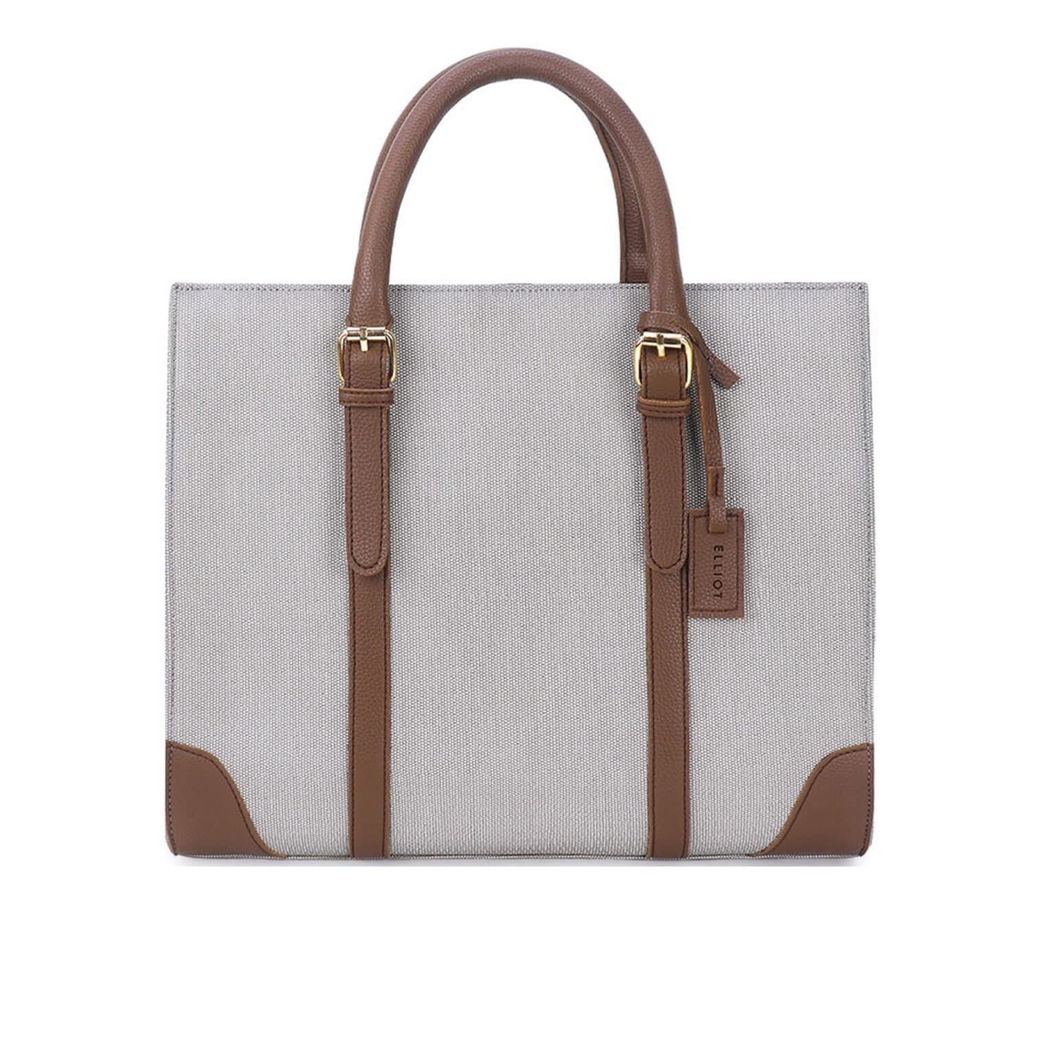 Elliot Oxford Grey Vegan Leather Women’s Satchel – Stylish Handbag with Brown Trim, Hook Lock & Spacious Interior – For Office, Travel & Everyday Use