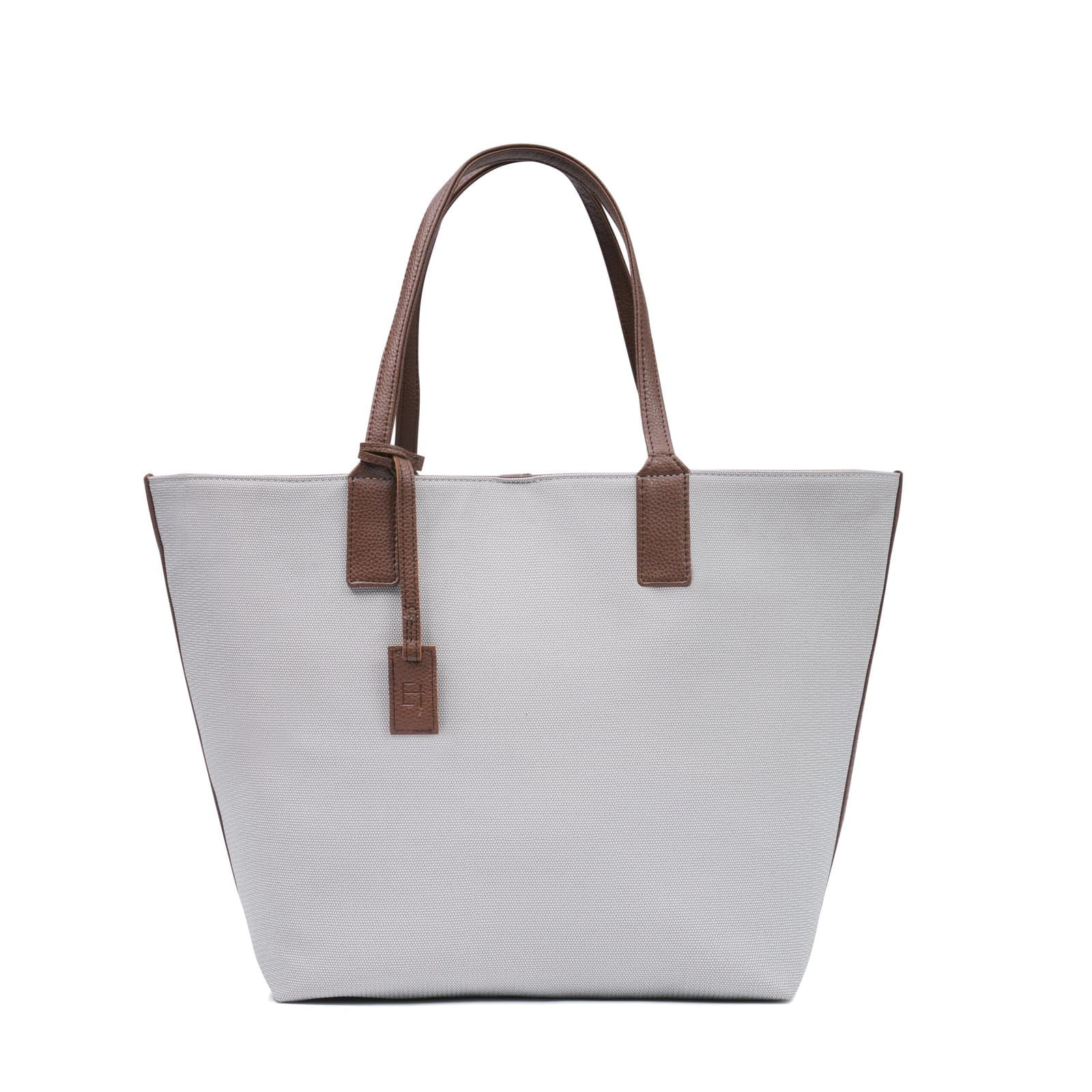 Elliot Oxford III  Grey & Brown Tote for Women – Premium Vegan Leather, Hook Closure, Large Main Compartment – Stylish & Practical Bag for Work, Travel & Casual Use