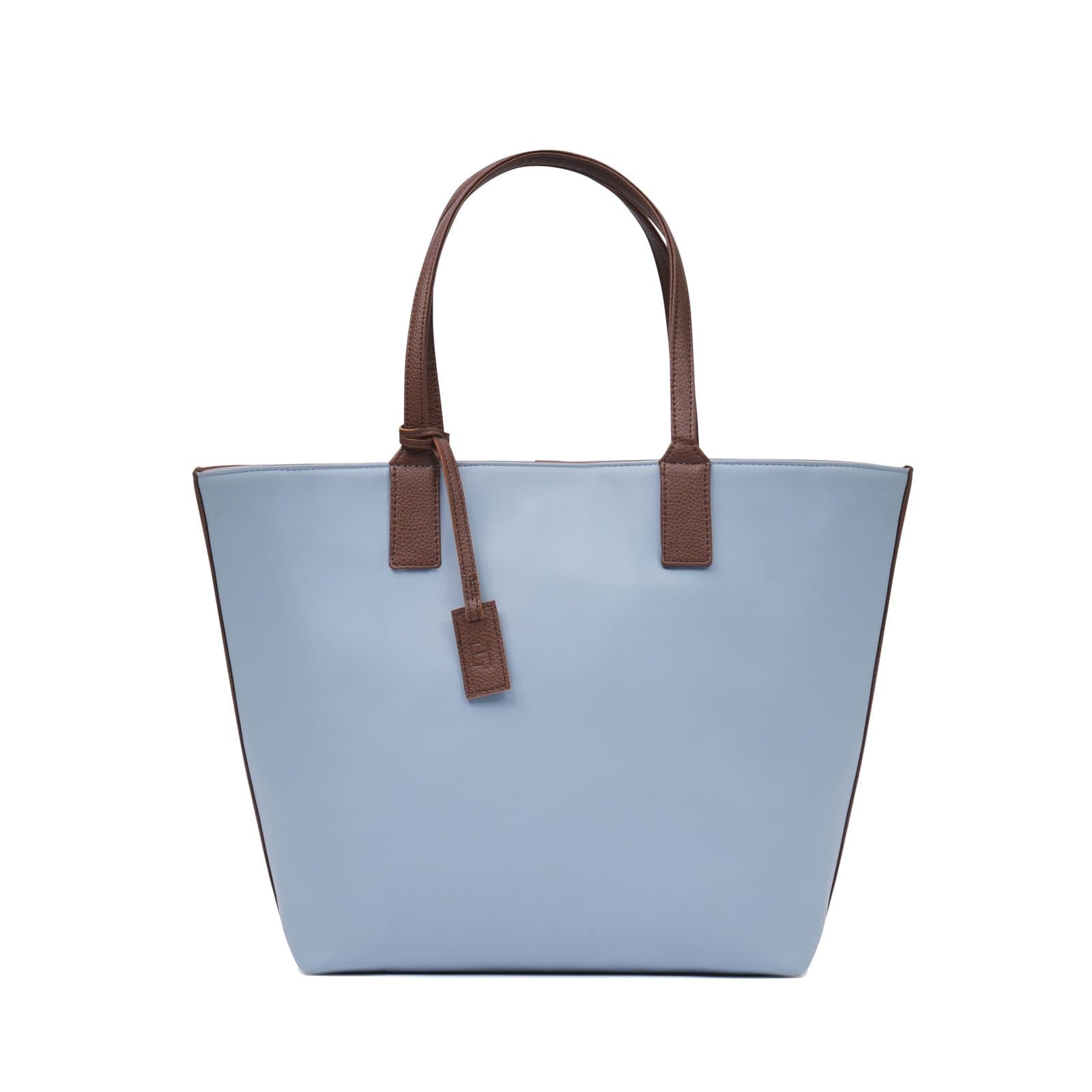 Elliot Oxford III  Blue & Brown Tote for Women – Premium Vegan Leather, Hook Closure, Large Main Compartment – Stylish & Practical Bag for Work, Travel & Casual Use