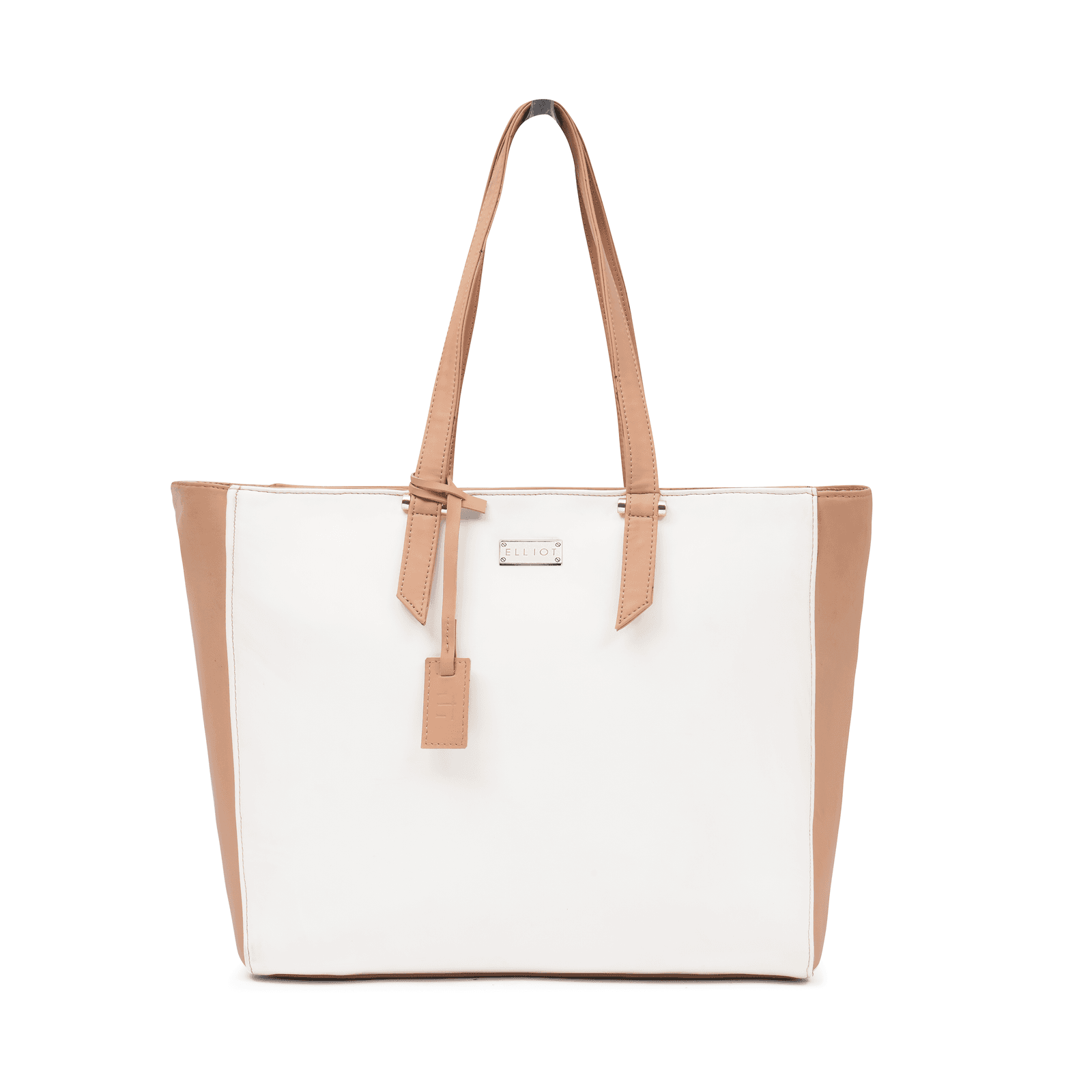 Elliot VCT V Series Handbag for Women | White & Beige Vegan Leather Tote with 1 Main Compartment, Inner Zip Pocket & Open Pocket | Stylish Handle Bag for Office, Travel & Daily Use