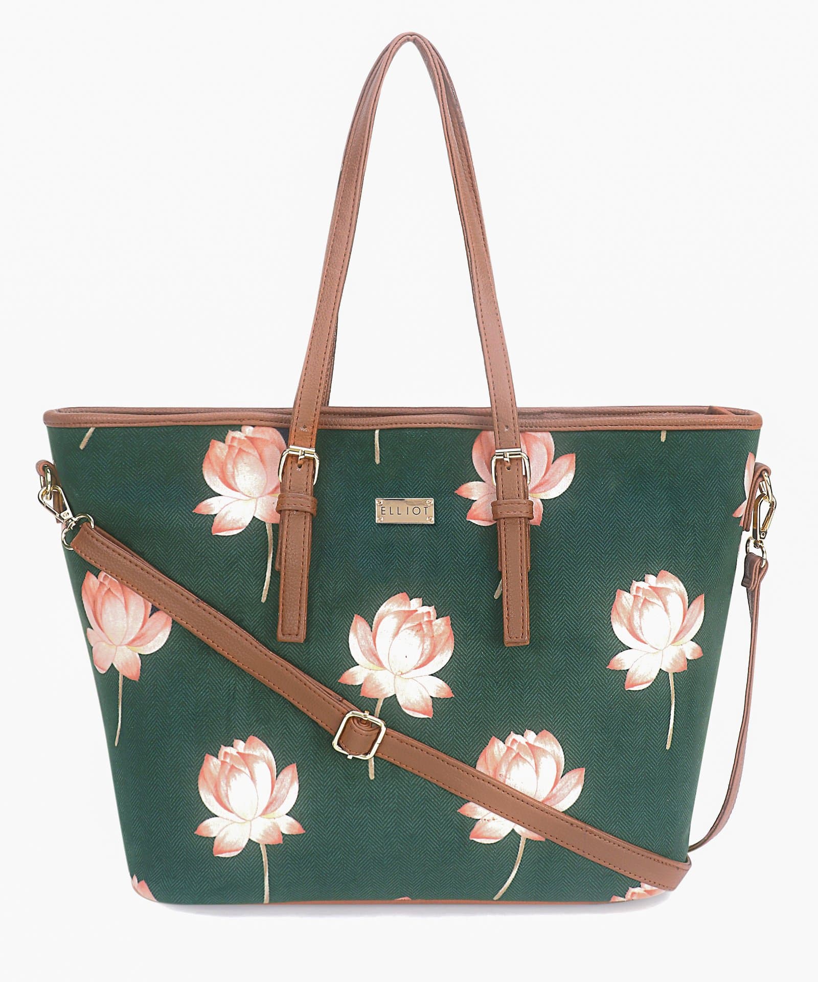 Elliot Vento Series Green Handbag for Women | Floral Printed Tote | Zip Closure + Detachable Strap