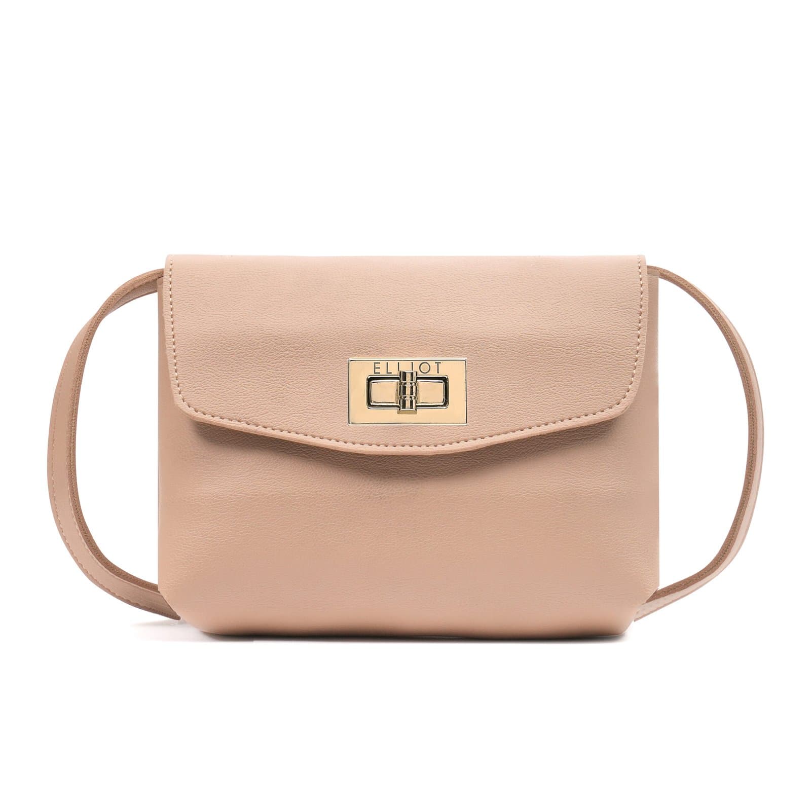 Elliot Women’s Mini Handbag – Diva Series Beige Color Purse with Vegan Leather, Twister Closure, Dual Compartments – Ideal for Casual & Travel Use