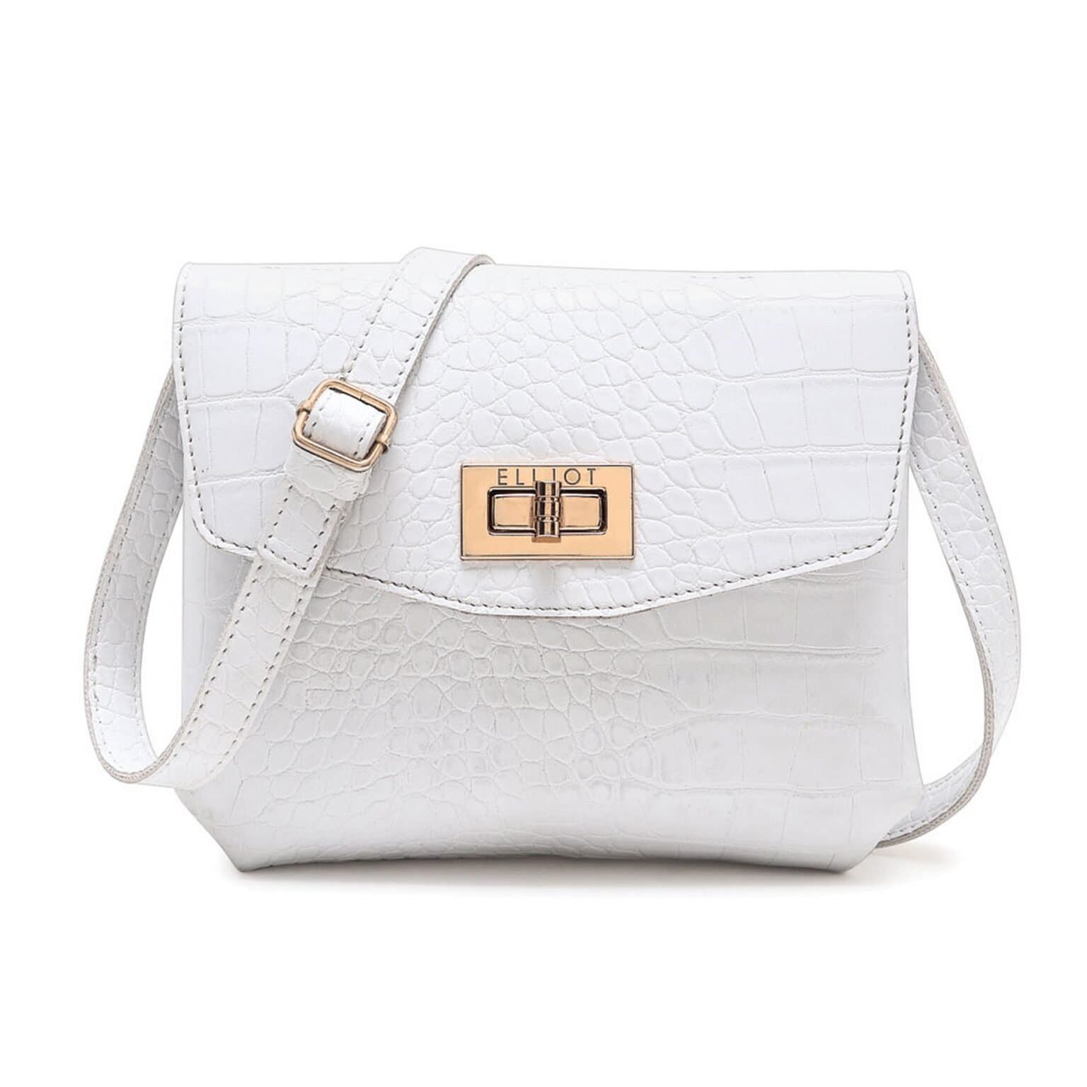 Elliot Women’s Diva II Series Mini Purse – Elegant Vegan Leather with Twister Lock, Two Compartments, Compact Design – Everyday or Travel Use – White