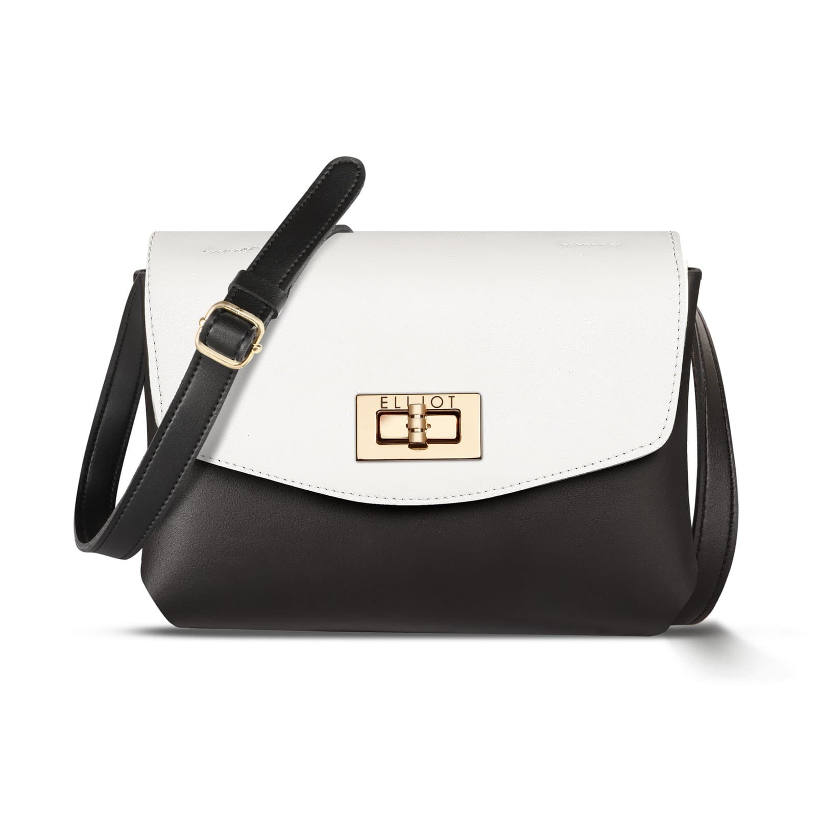 Elliot Women’s Diva III White-Black Series Mini Purse – Elegant Vegan Leather with Twister Lock, Two Compartments, Compact Design – Everyday or Travel Use