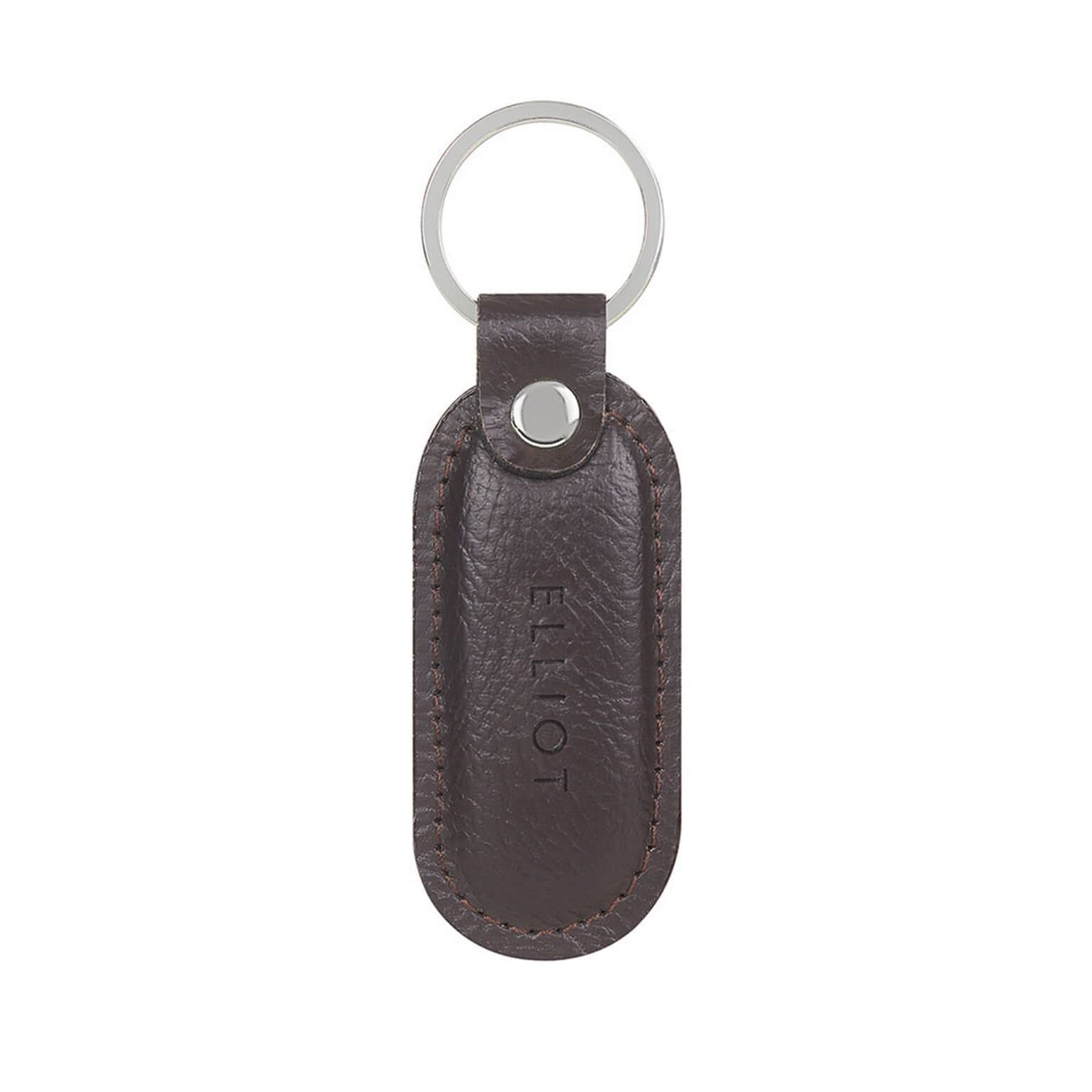 Elliot Urb II Oval Flat Vegan Leather Keychain Minimalist Design Durable Stitching Dark Brown