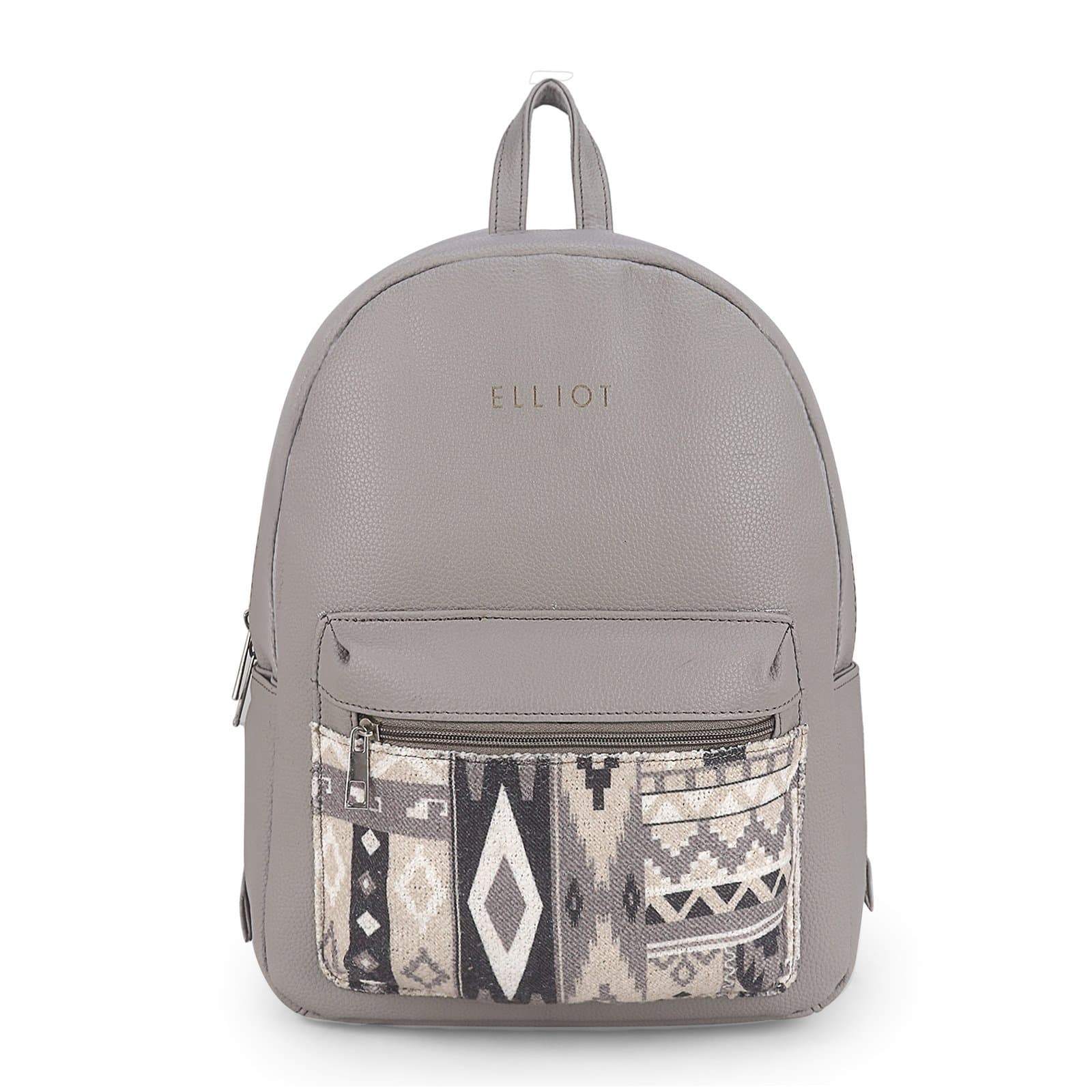 Elliot Art Series Work & Travel BackPack Bag – Vegan Leather, Multiple Pockets, Secure Zip Closure, Fits 14″ Laptops, Grey Color, Ideal for Professionals & Students
