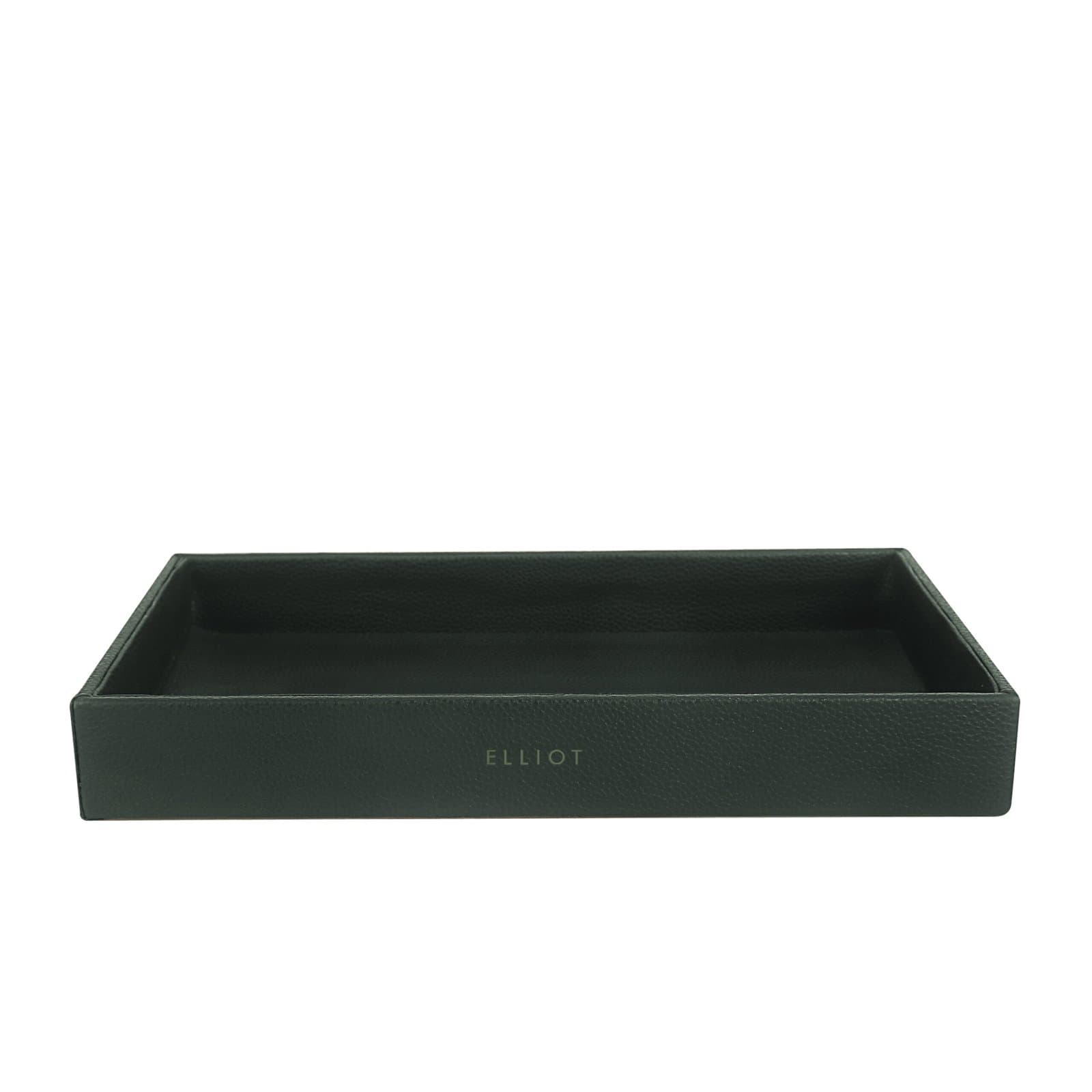 Elliot Faux Leather Tray Organizer with Wooden Base – Rectangular Desk Storage Box for Keys, Watches, Mobile Phones, Jewellery, Coins, Office Supplies & Cosmetics