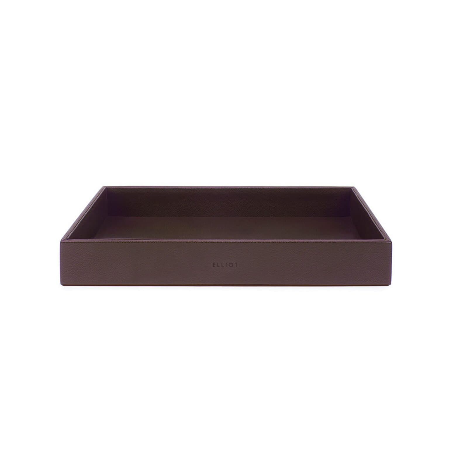 Elliot Faux Leather Tray Organizer with Wooden Base – Rectangular Desk Storage Box for Keys, Watches, Mobile Phones, Jewellery, Coins, Office Supplies & Cosmetics