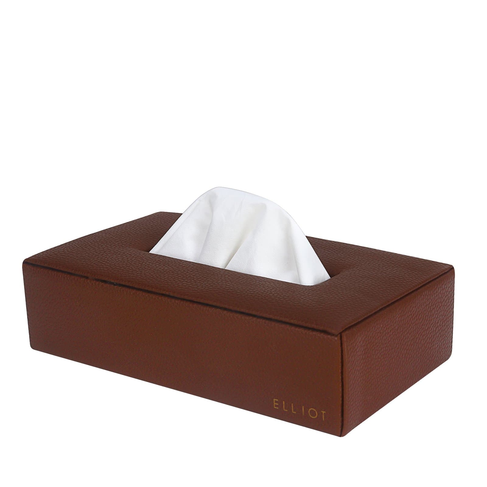 Elliot Premium Vegan Leather Tissue Box Holder with Wooden Base, Rectangular Napkin Holder & Tissue Paper Dispenser for Home, Office & Car, Facial Tissue Case Organizer In Brown